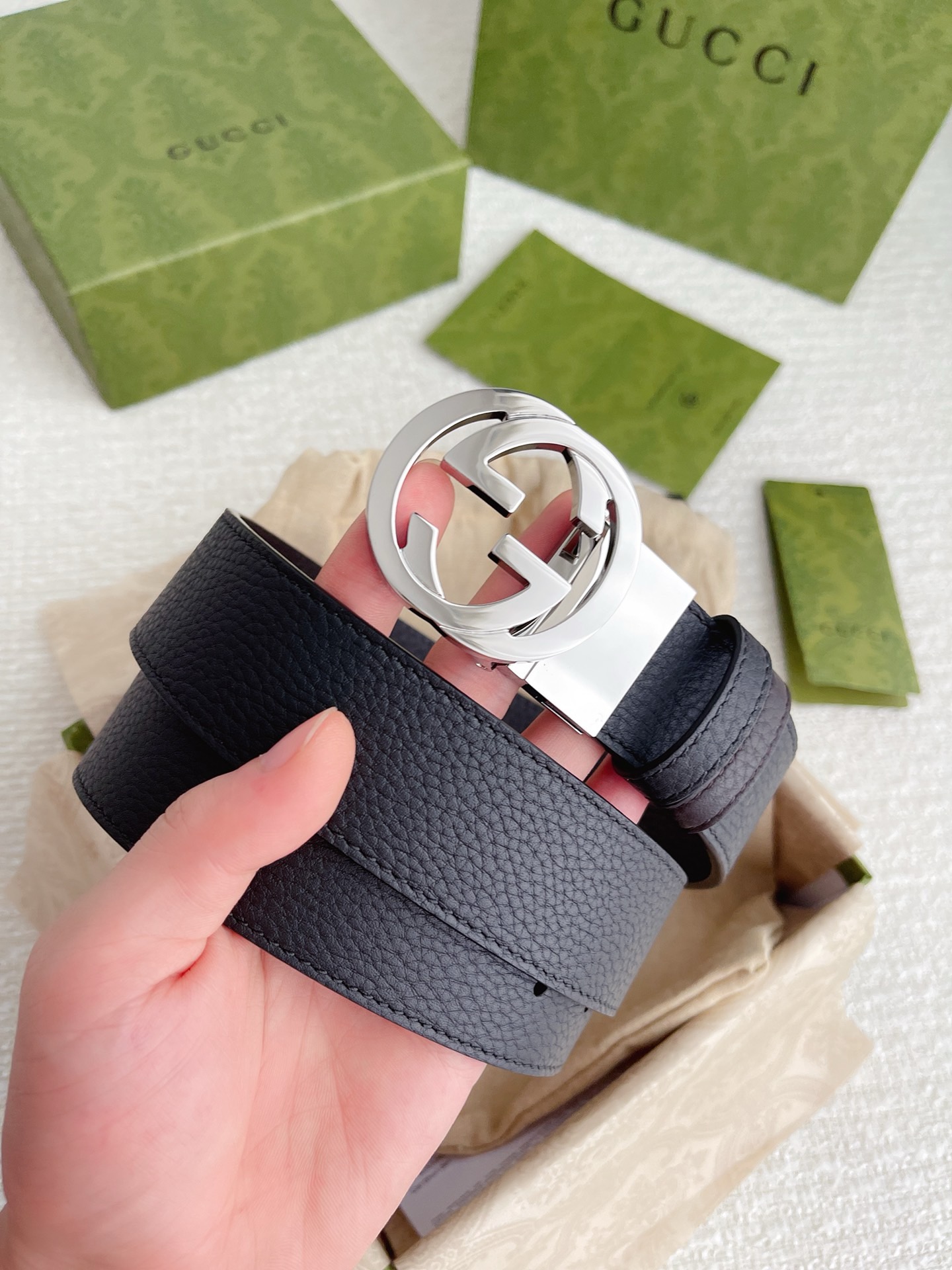 GUCCI 432707 GG buckle belt Leather Black