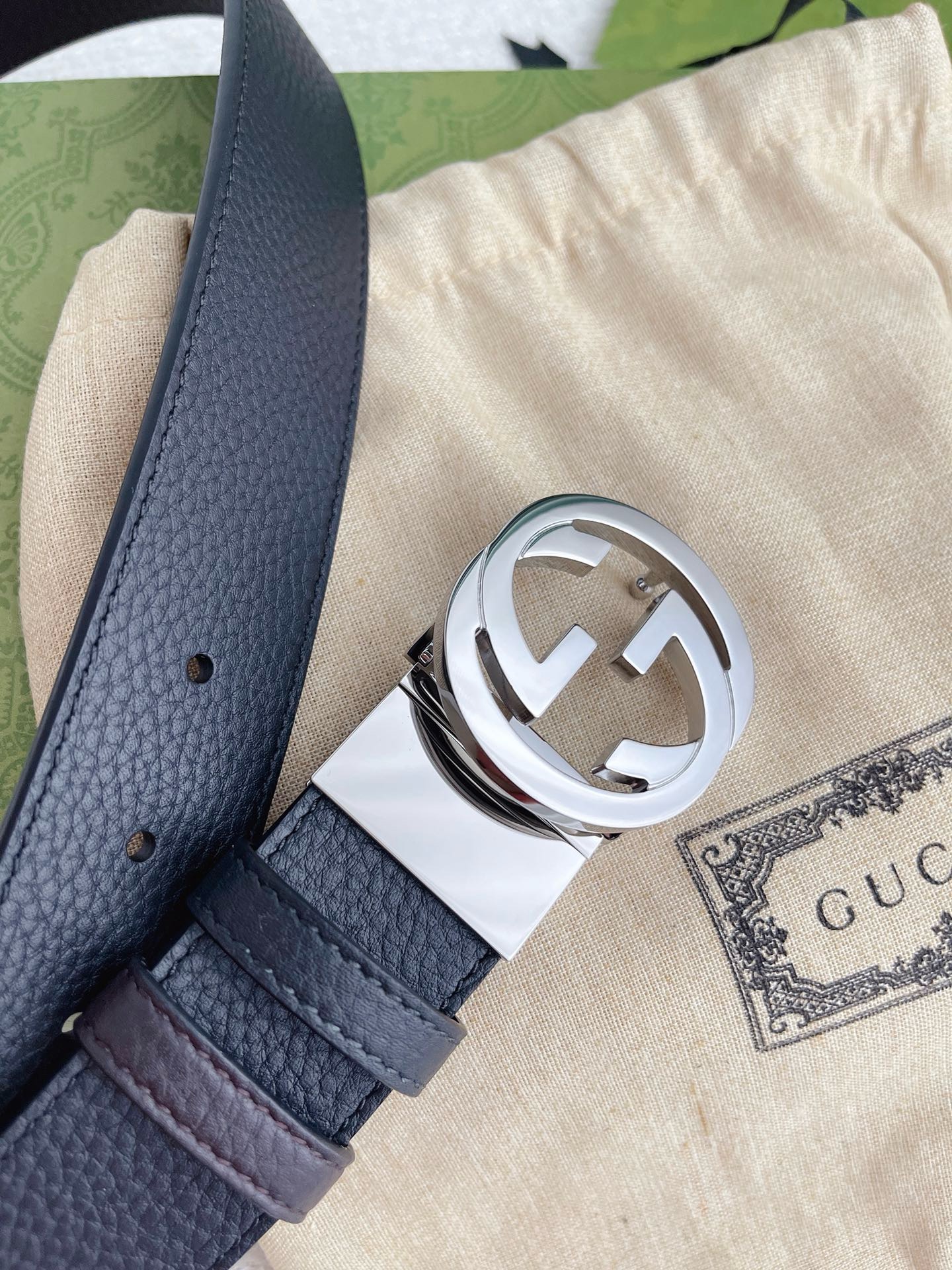 GUCCI 432707 GG buckle belt Leather Black