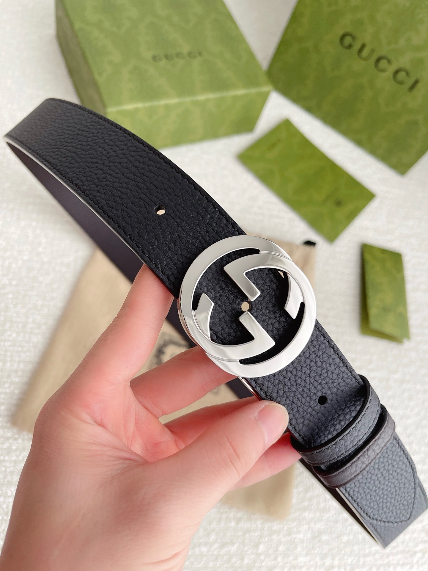 GUCCI 432707 GG buckle belt Leather Black