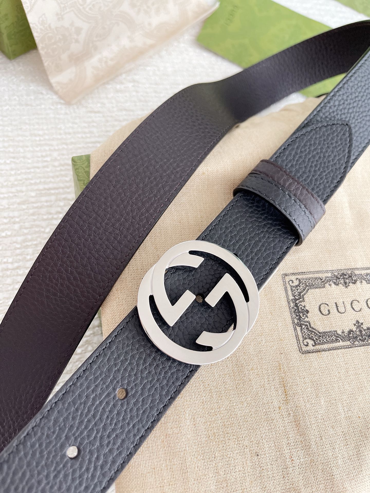 GUCCI 432707 GG buckle belt Leather Black