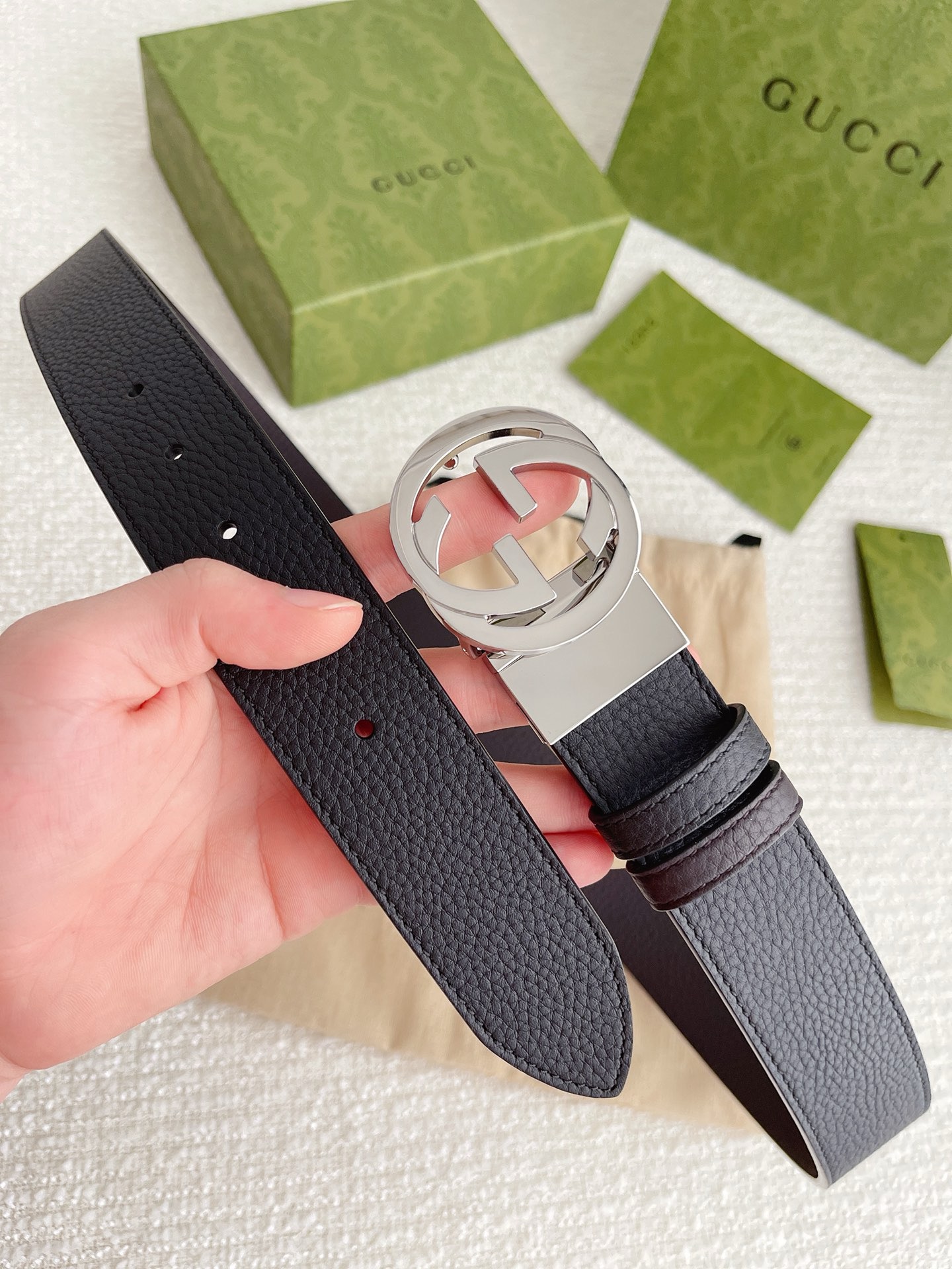 GUCCI 432707 GG buckle belt Leather Black