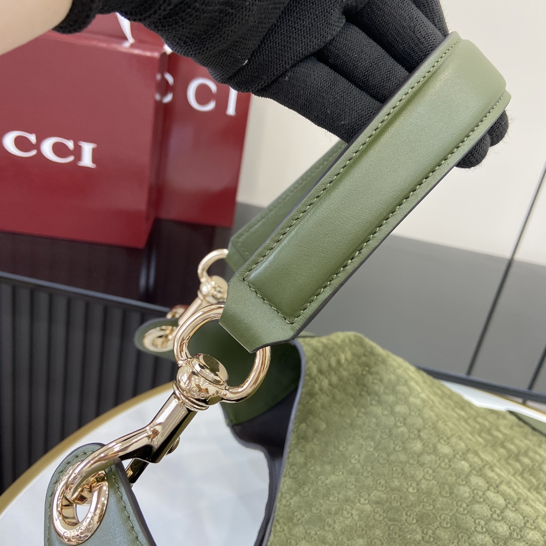 Gucci B large shoulder bag in dark green GG suede | GUCCI