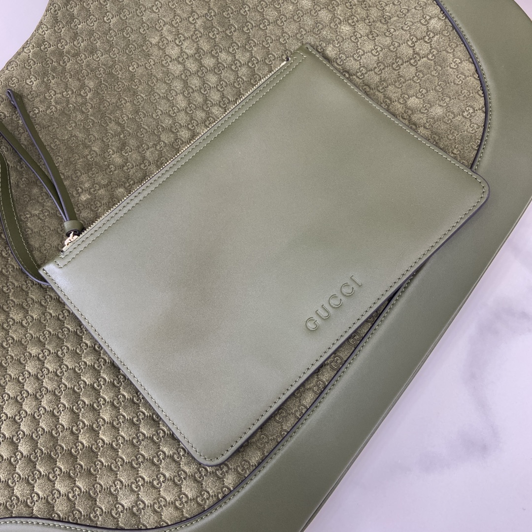 Gucci B large shoulder bag in dark green GG suede | GUCCI