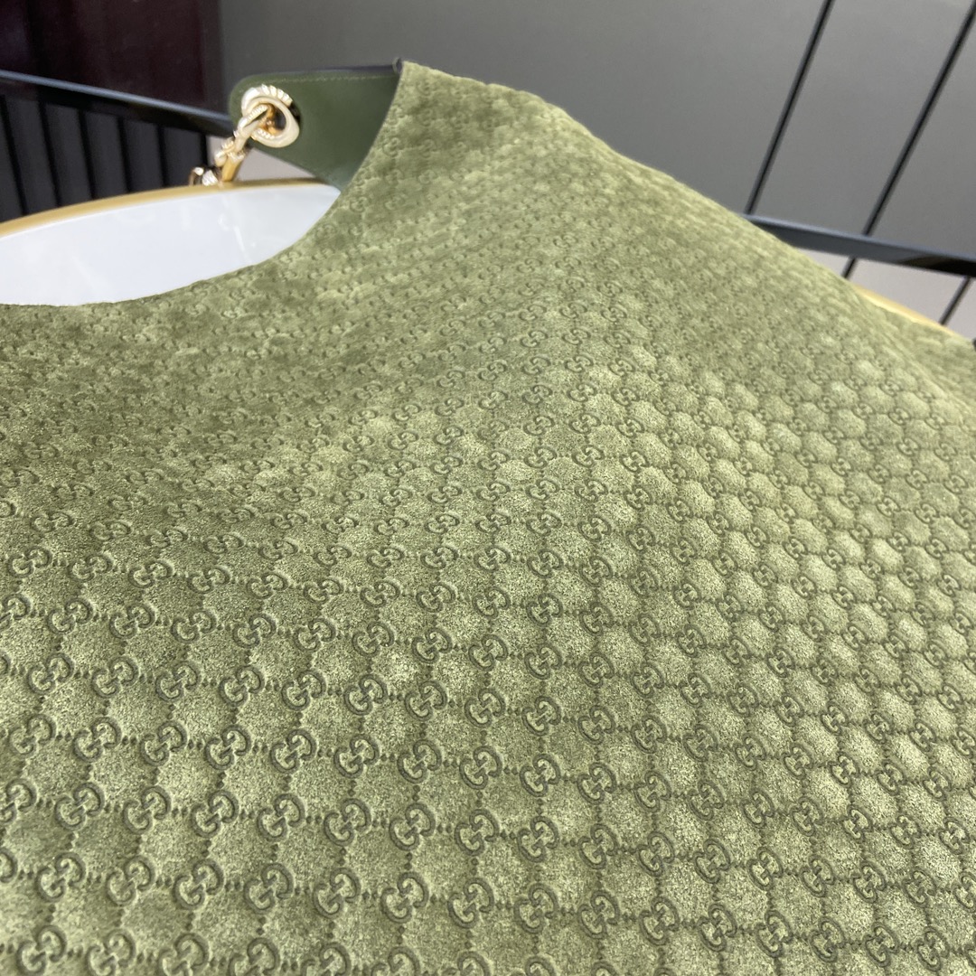 Gucci B large shoulder bag in dark green GG suede | GUCCI