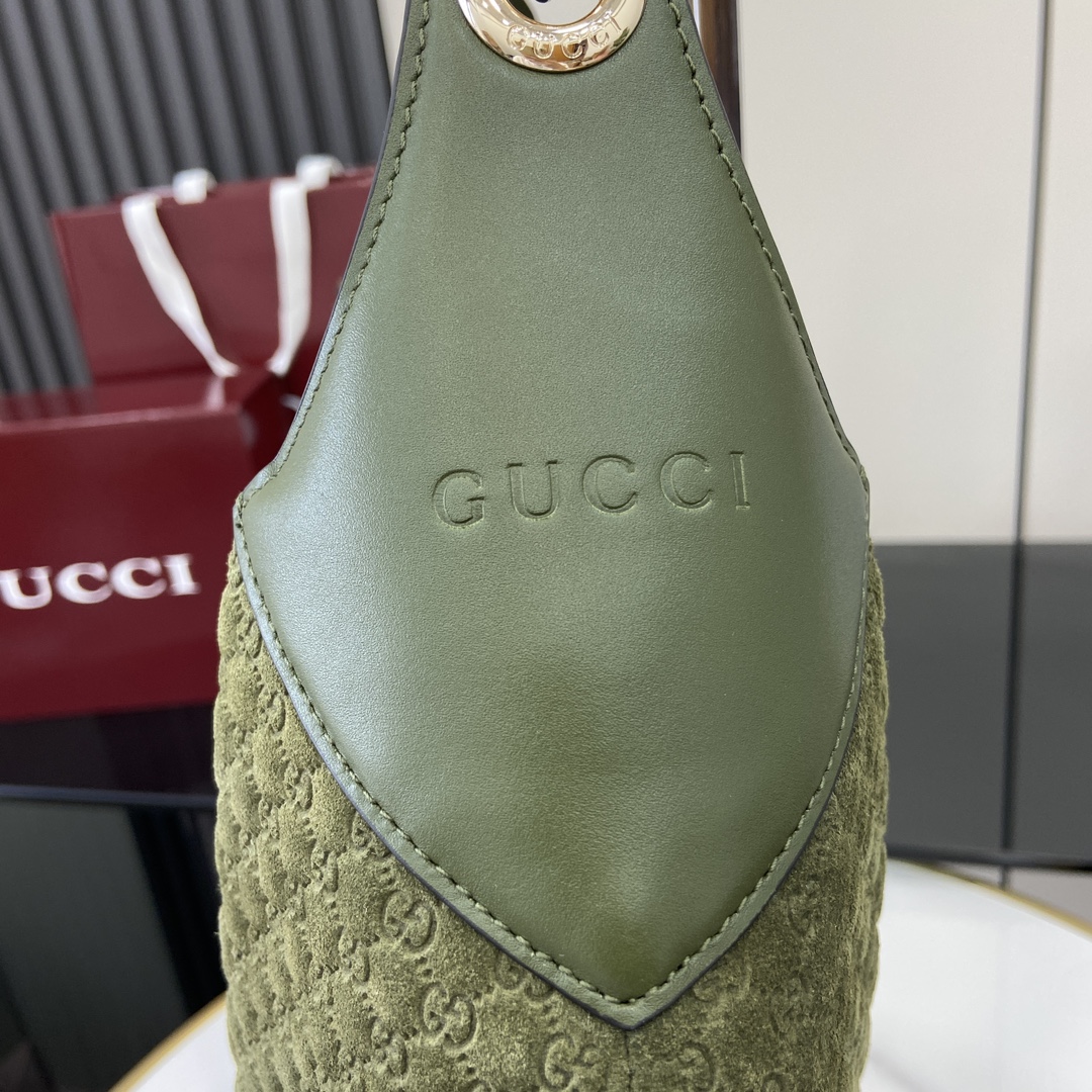 Gucci B large shoulder bag in dark green GG suede | GUCCI