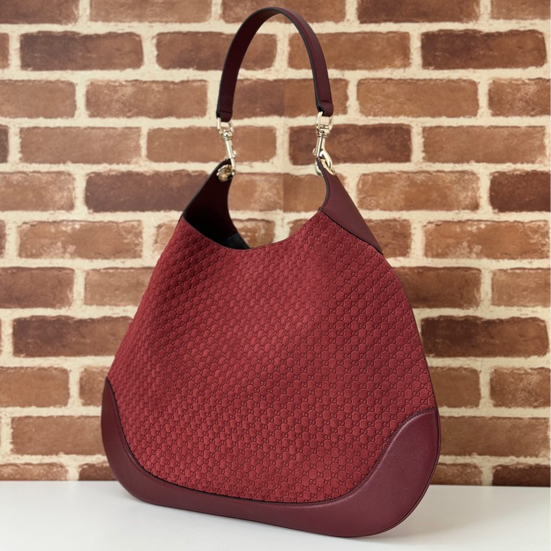 Gucci B large shoulder bag in red GG suede | GUCCI