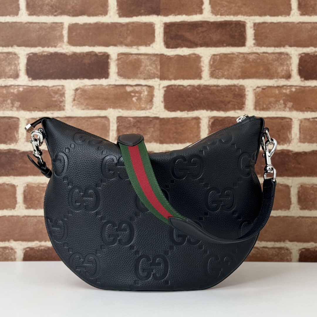 Gucci B medium shoulder bag in black GG leather | GUCCI