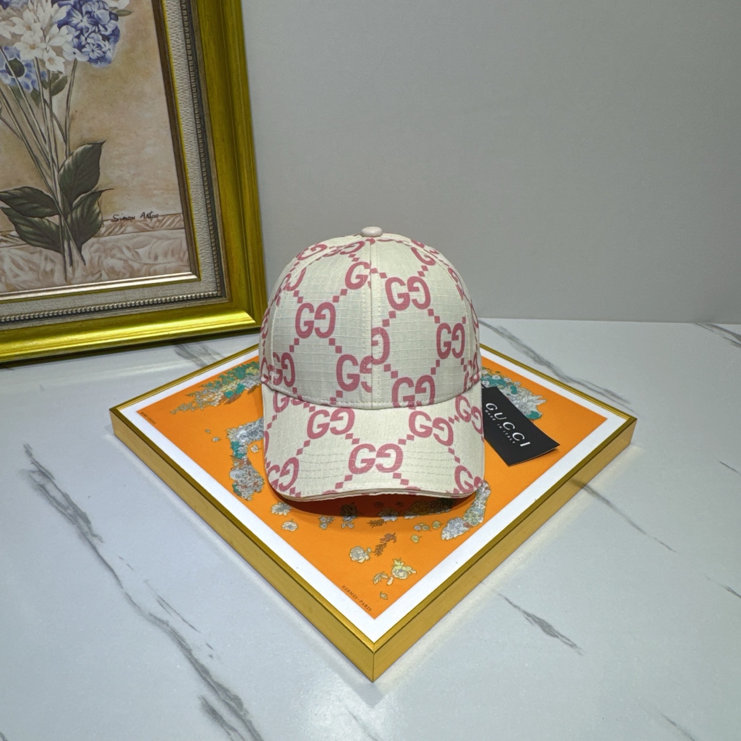 Gucci Beige Pink Baseball Cap - Gucci Beige & Pink GG Canvas Baseball