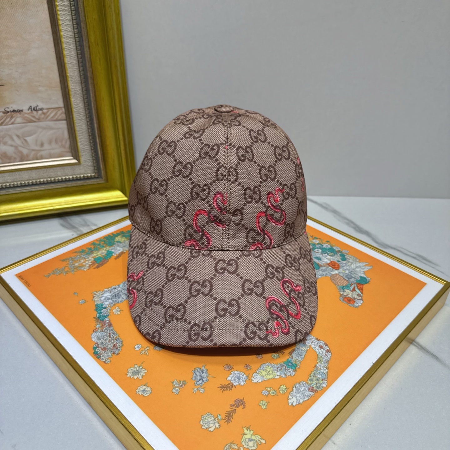 Gucci Beige Monogram Snake Cap - Designer Baseball Hat