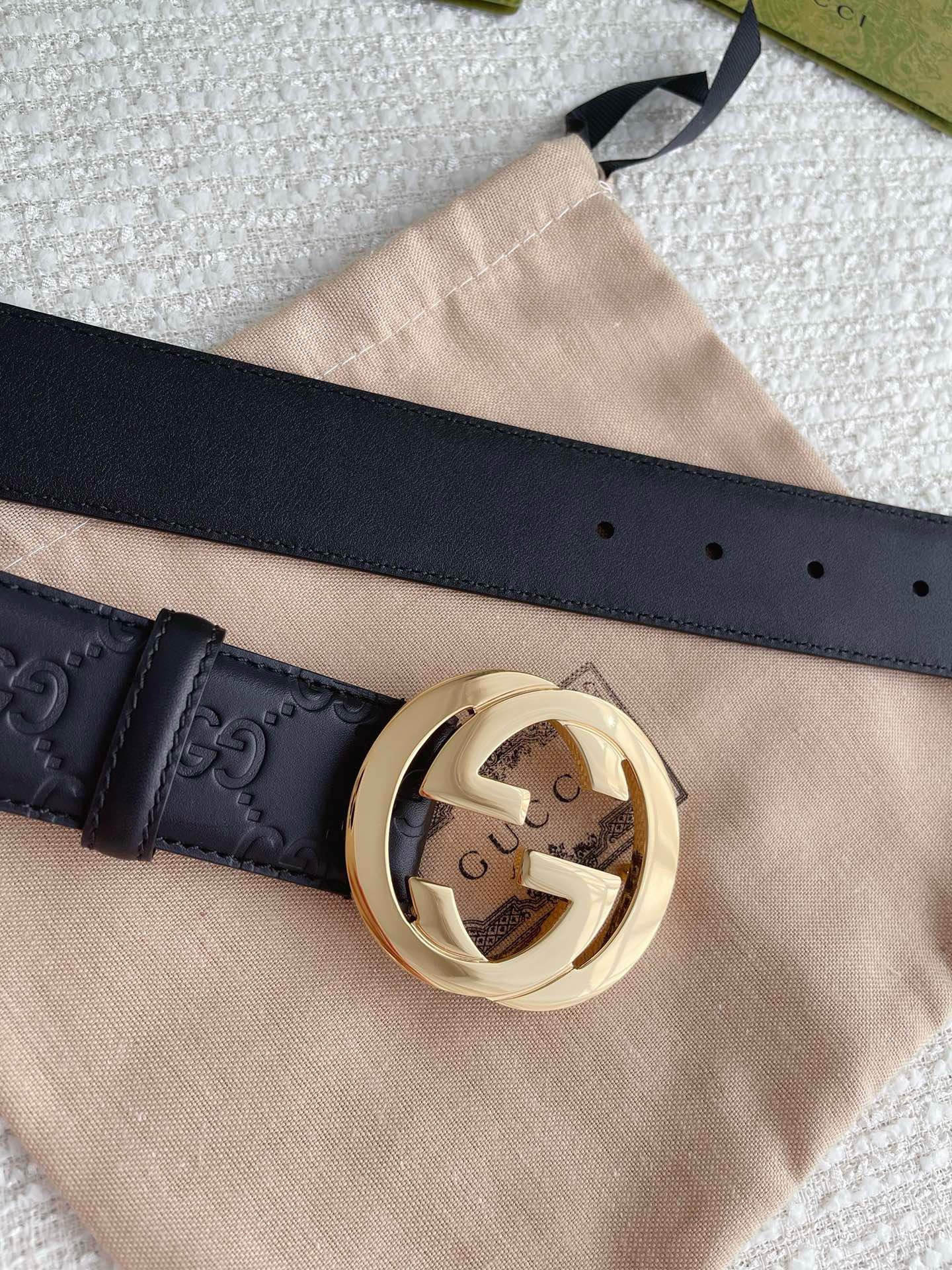 Gucci Belt Guccissima GG Monogram Black Leather size 80/32