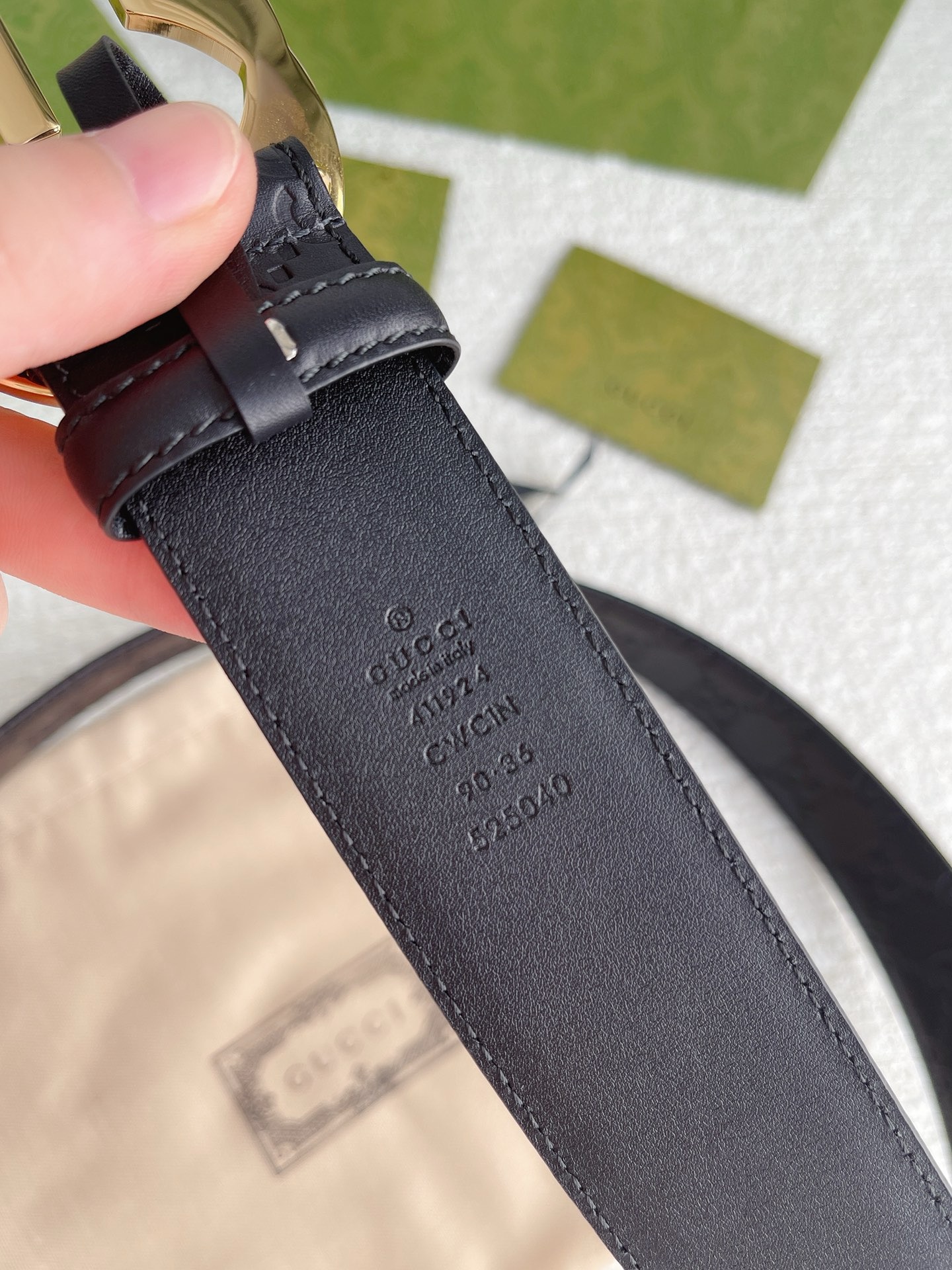 Gucci Belt Guccissima GG Monogram Black Leather size 80/32