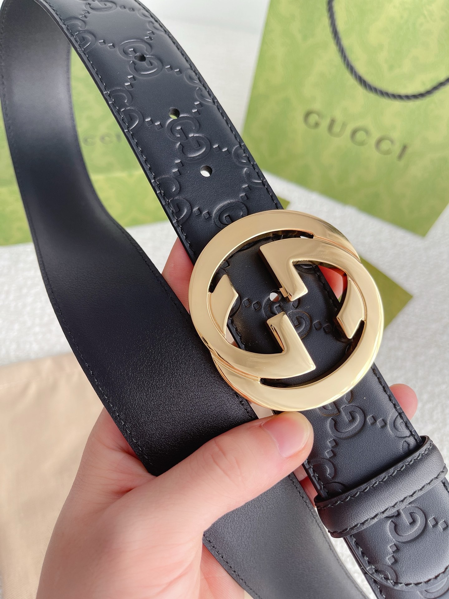 Gucci Belt Guccissima GG Monogram Black Leather size 80/32