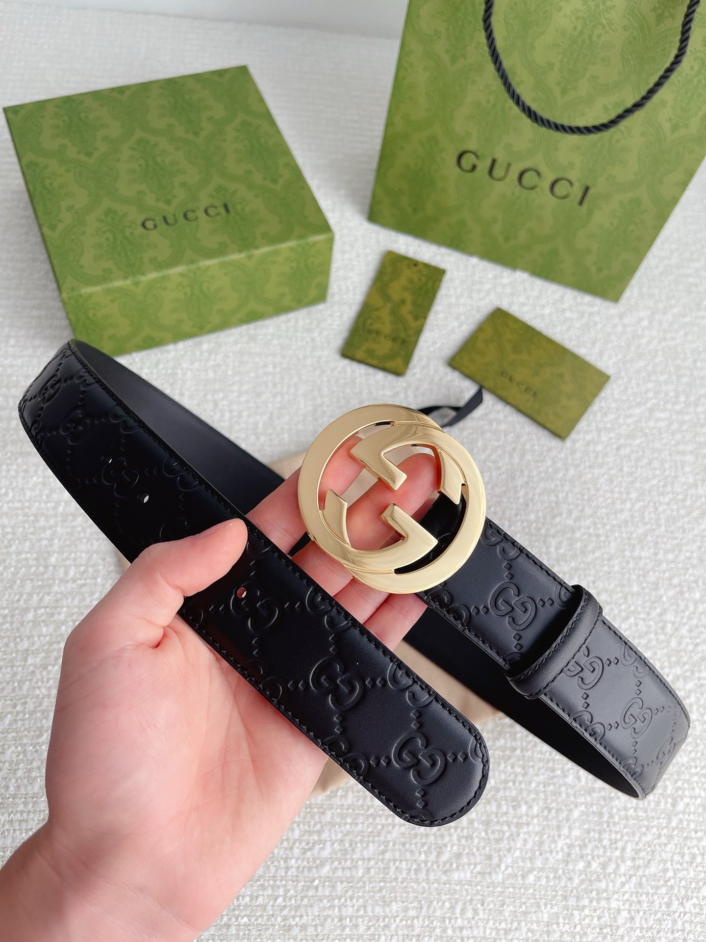 Gucci Belt Guccissima GG Monogram Black Leather size 80/32