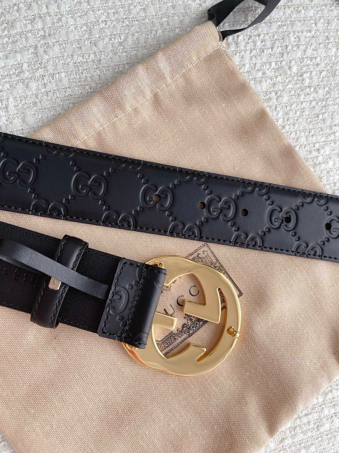 Gucci Belt Guccissima GG Monogram Black Leather size 80/32