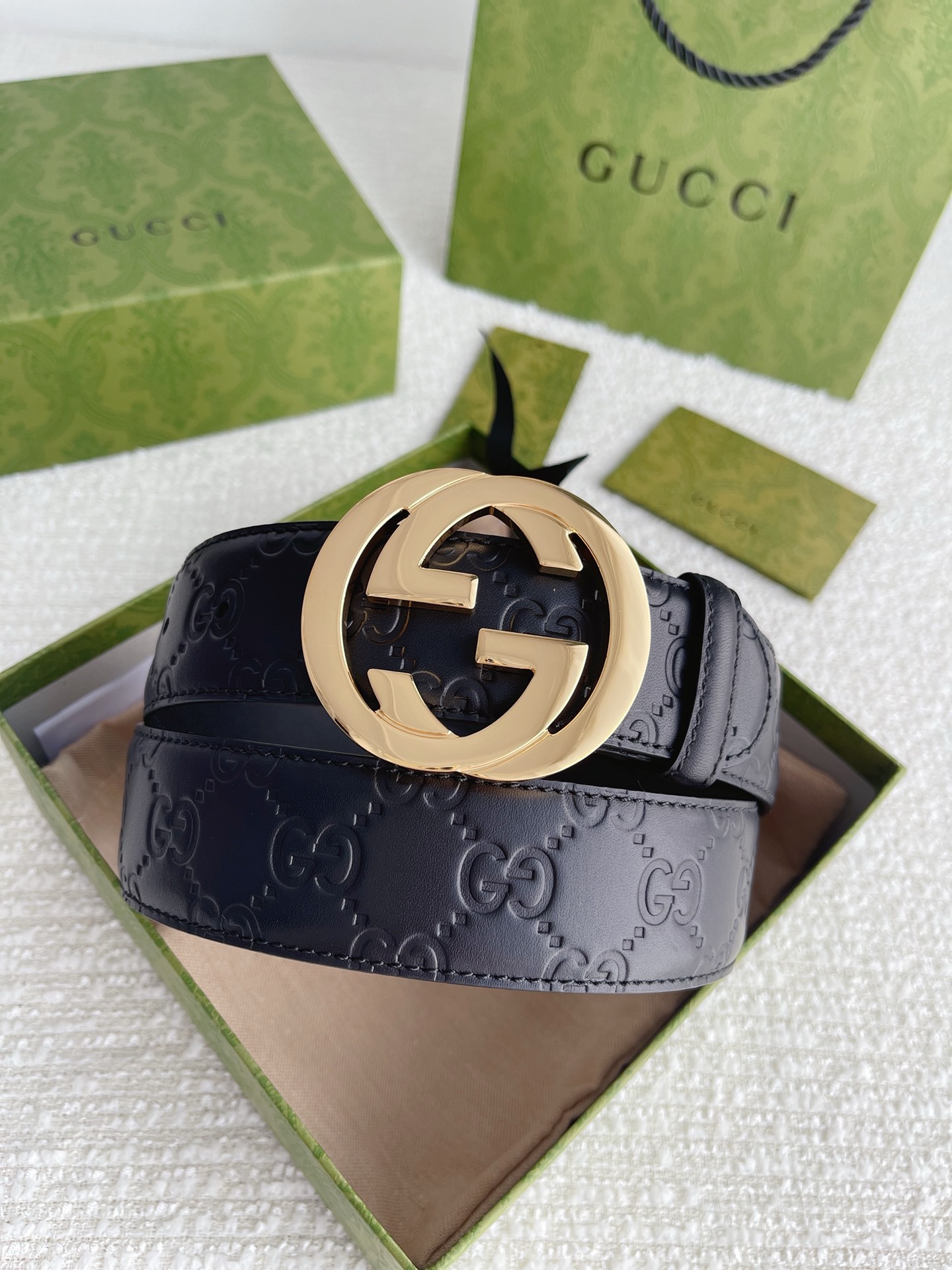 Gucci Belt Guccissima GG Monogram Black Leather size 80/32