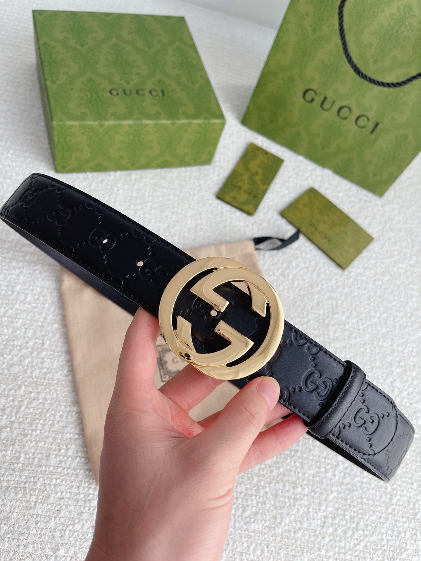Gucci Belt Guccissima GG Monogram Black Leather size 80/32