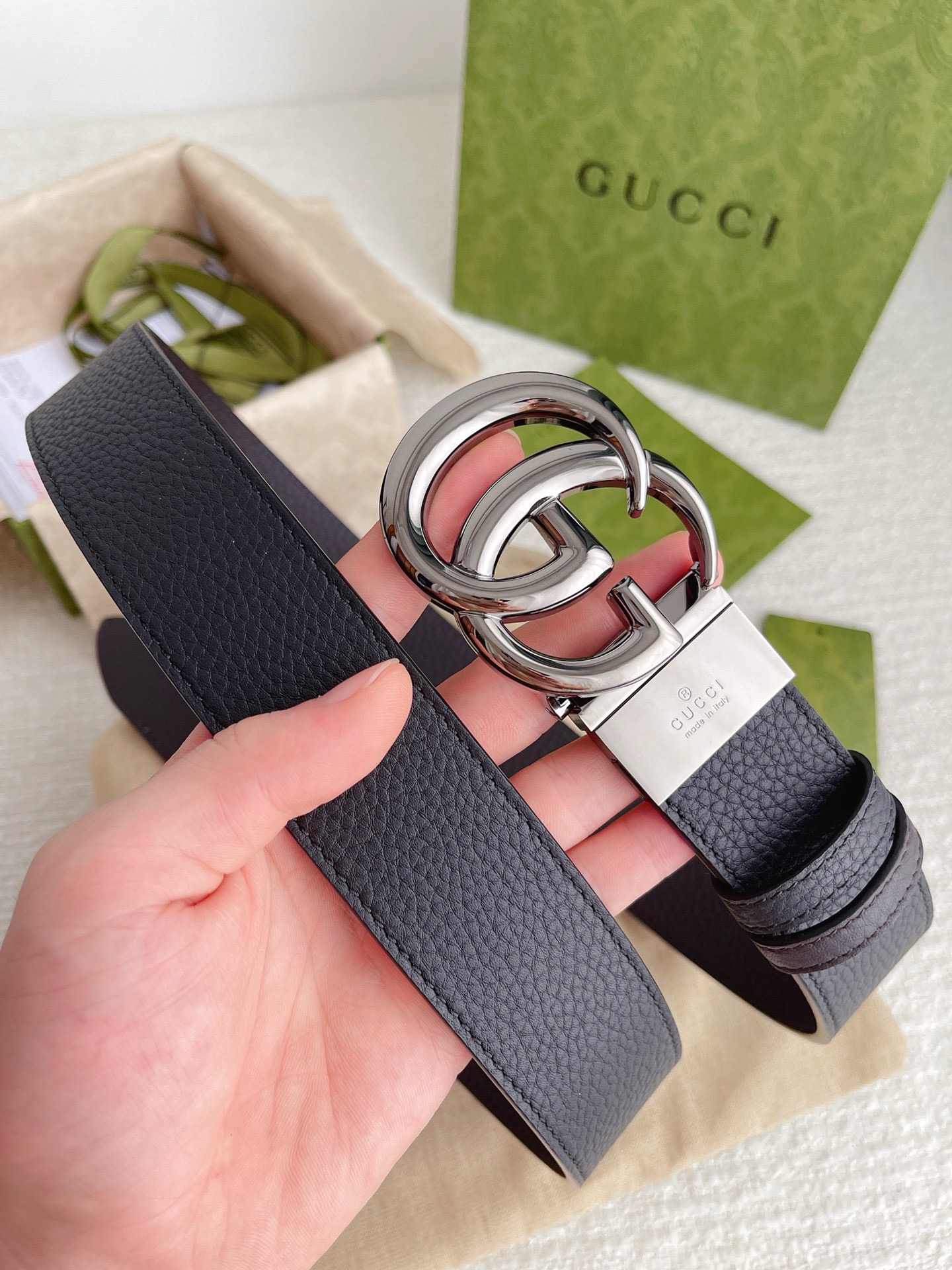 interlocking Gucci Black Leather Belt Silver - Gucci Black Leather