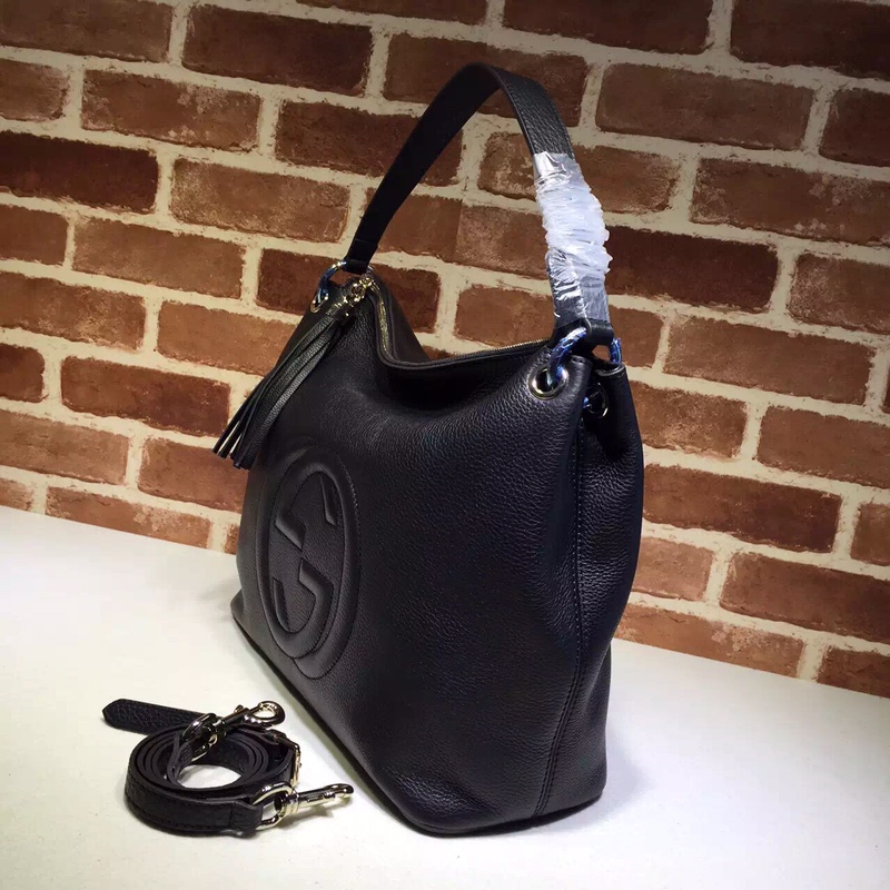 Gucci Black GG Disco Soho Leather Hobo Handbag Model
