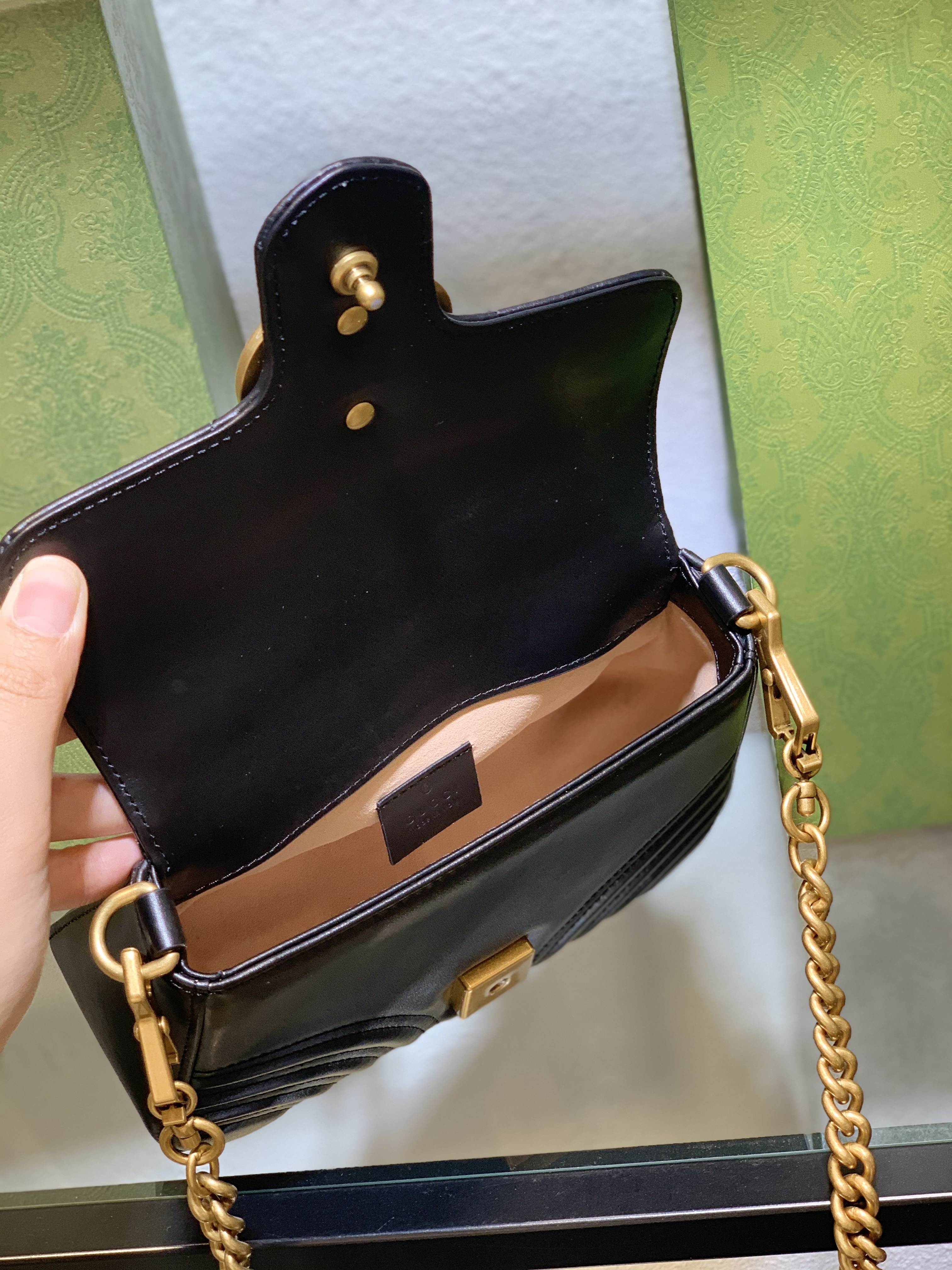 Gucci Black GG Marmont Leather Satchel Pony