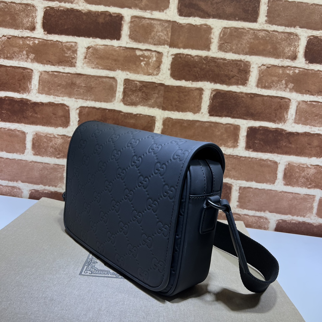 Gucci Black GG Rubber Effect Leather Messenger Crossbody