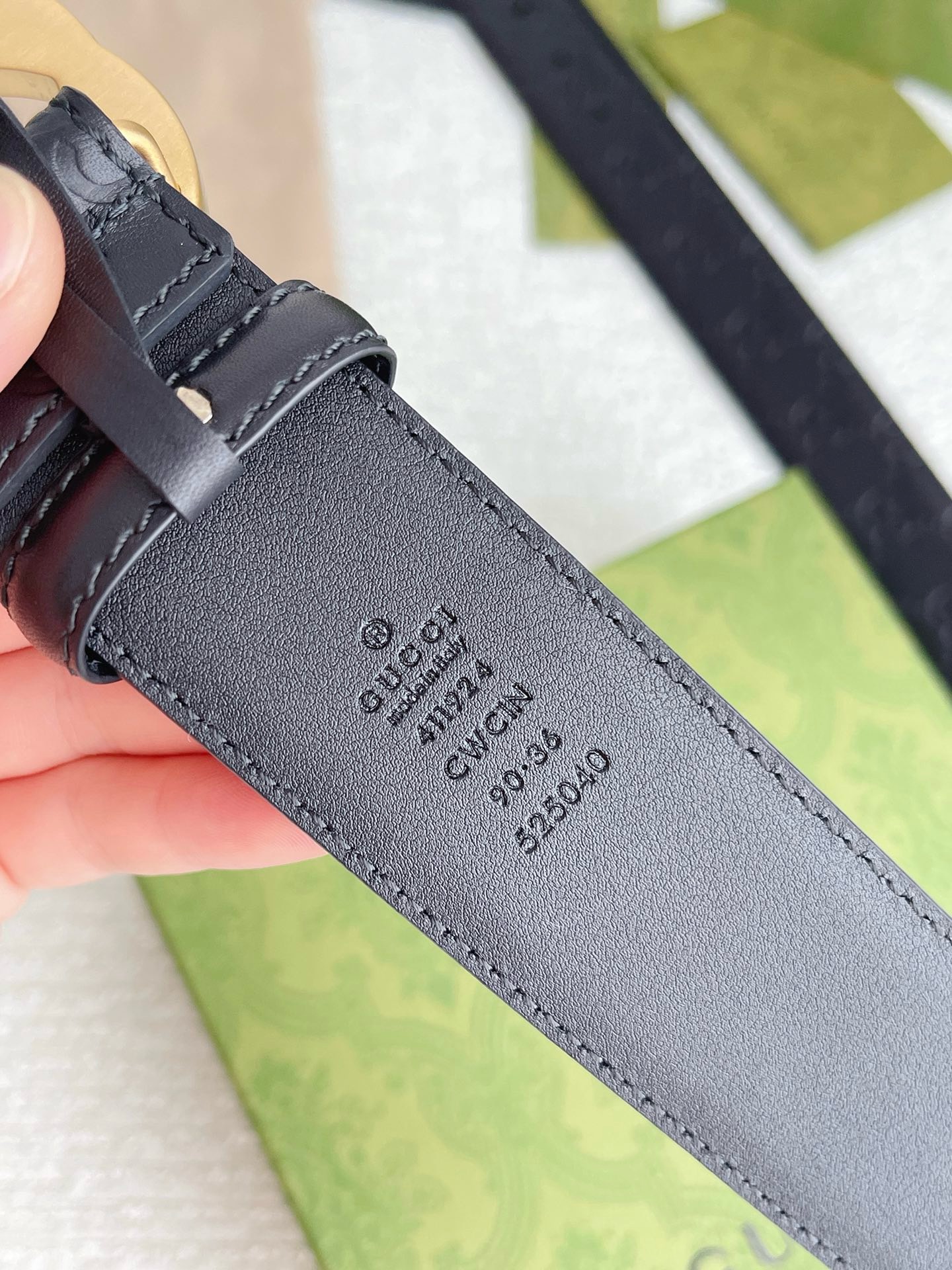 Gucci Black Guccissima Leather Gold Interlocking Buckle Belt