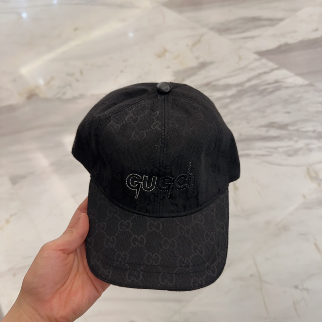 embroidered Gucci Black GG Canvas Cap - Gucci Black GG Canvas Cap