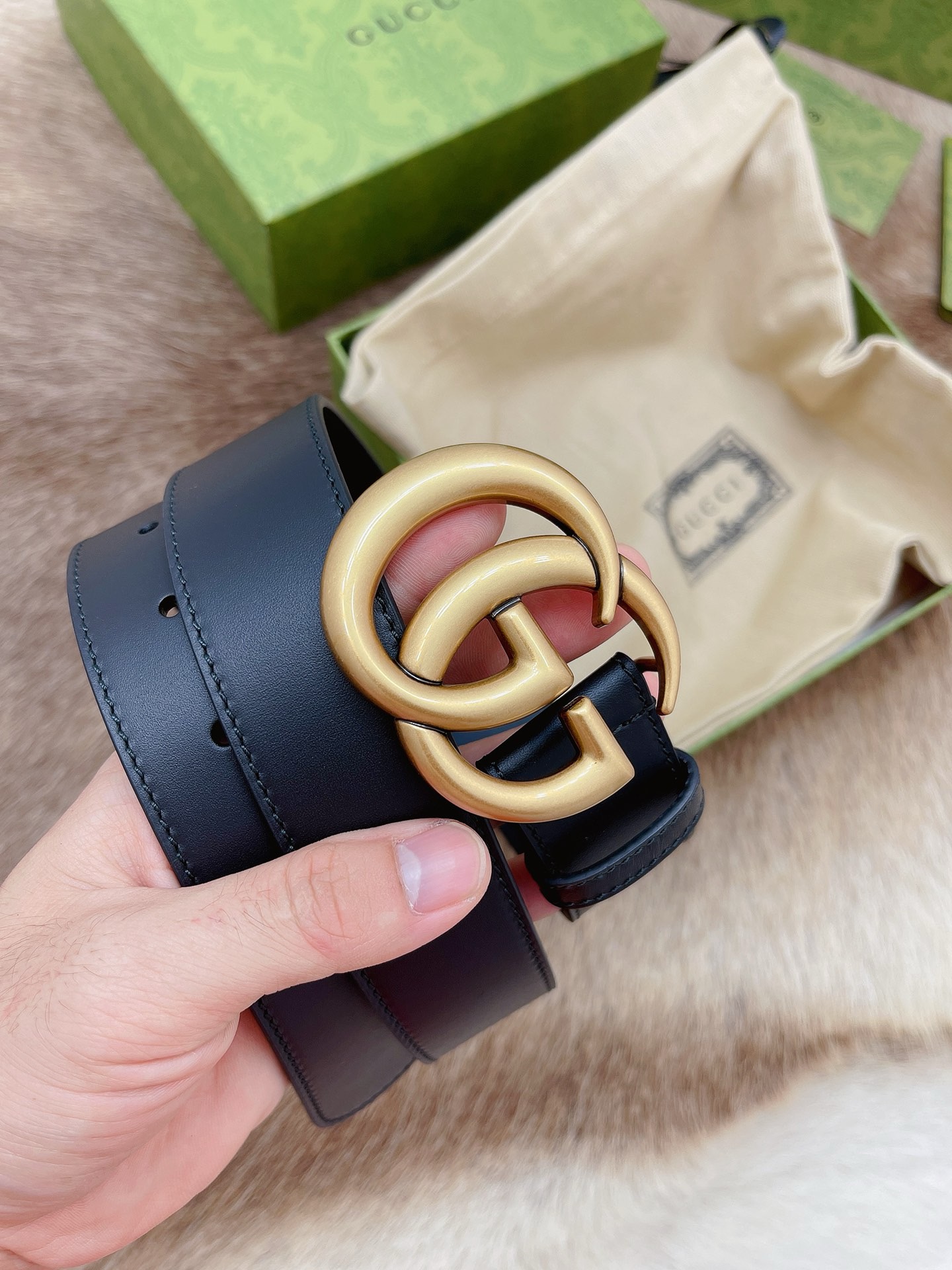 Gucci Black Textured Wide Leather Signature Double G Buckle Belt 80/32