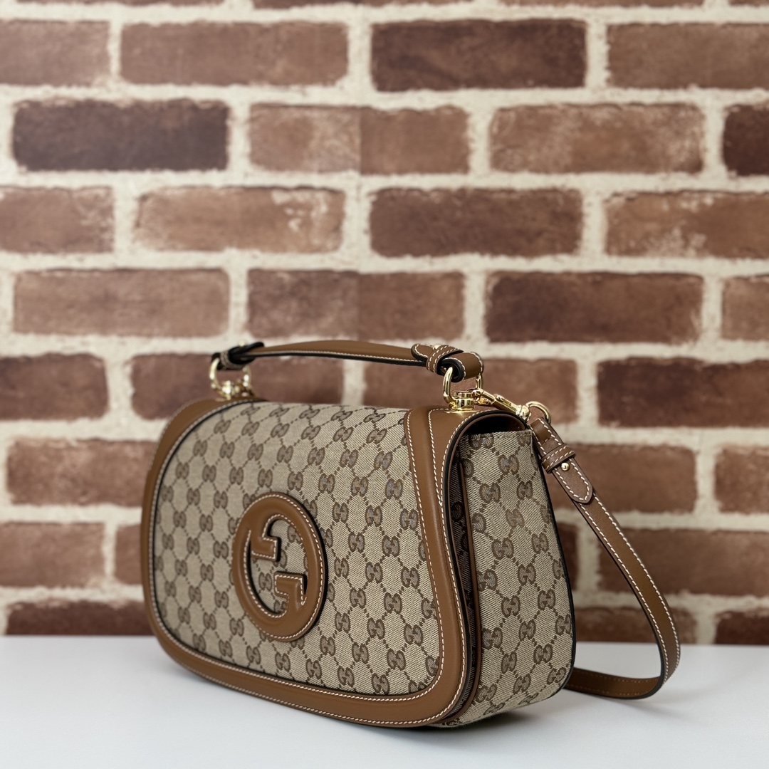 Gucci Blondie large top handle bag in beige and dark brown G