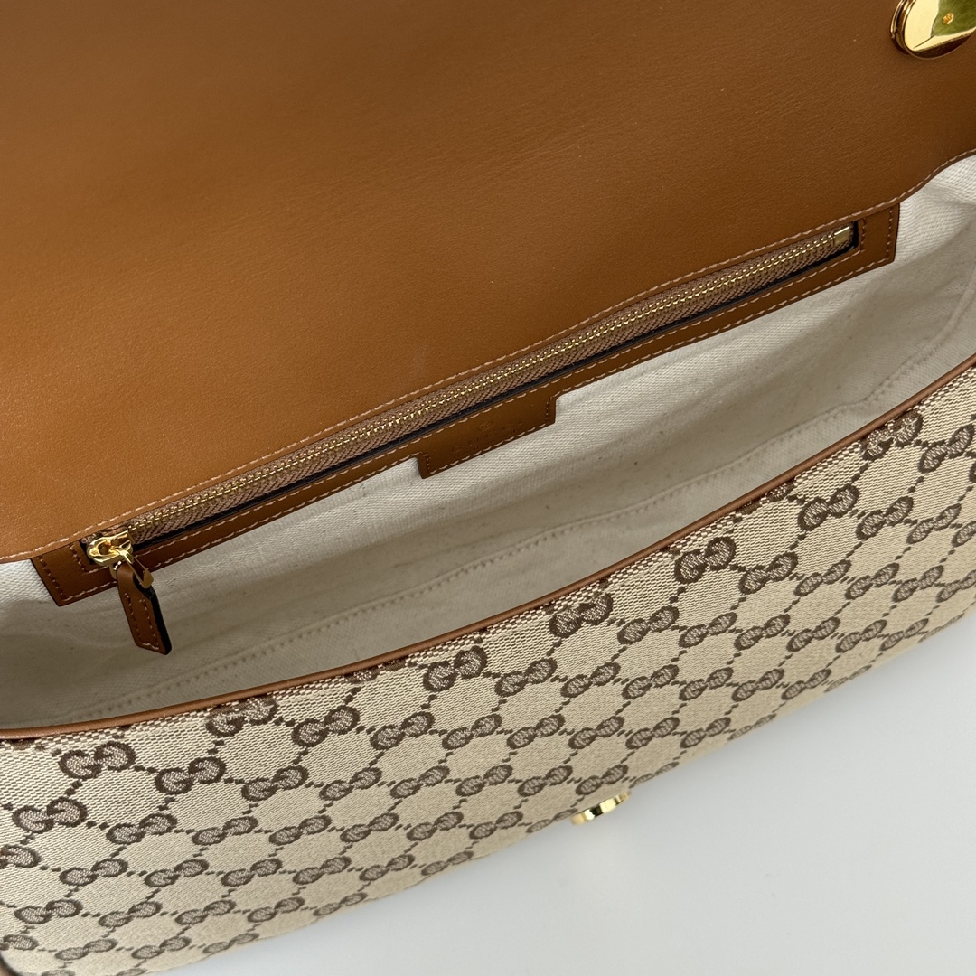 Gucci Blondie large top handle bag in beige and dark brown G
