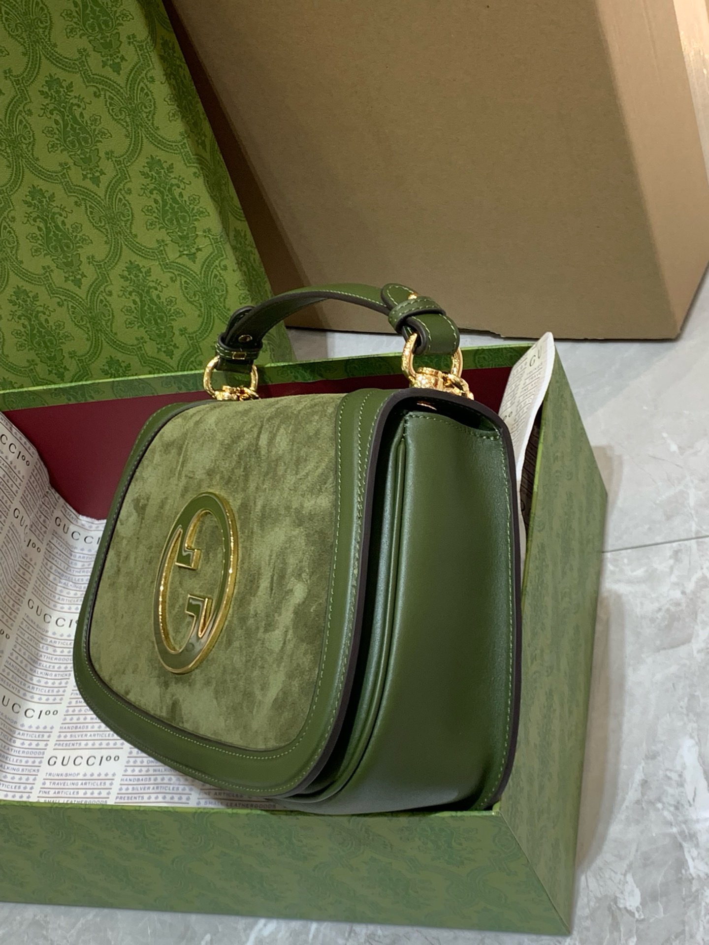 Gucci Blondie large top handle bag in dark green