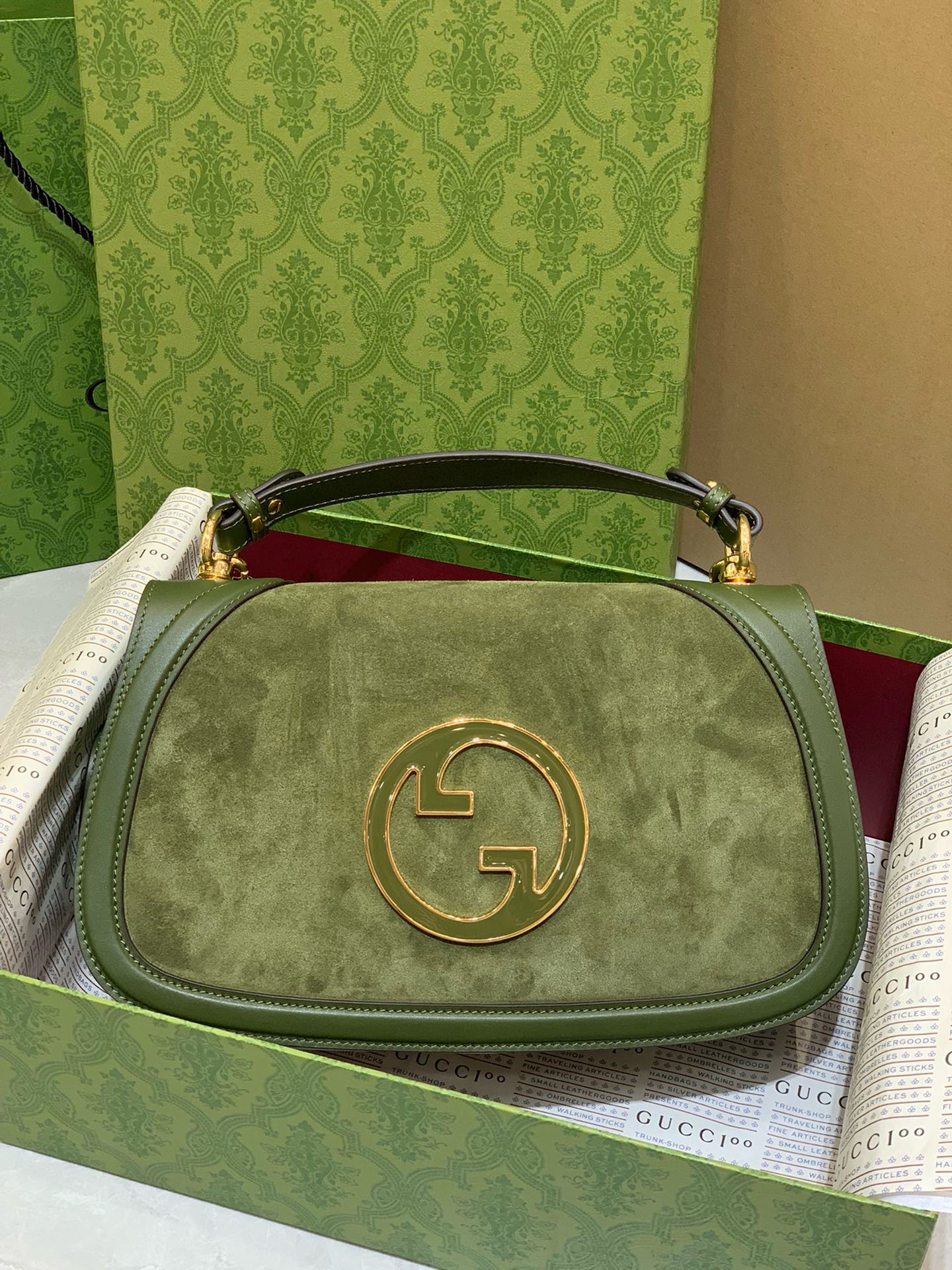 Gucci Blondie large top handle bag in dark green