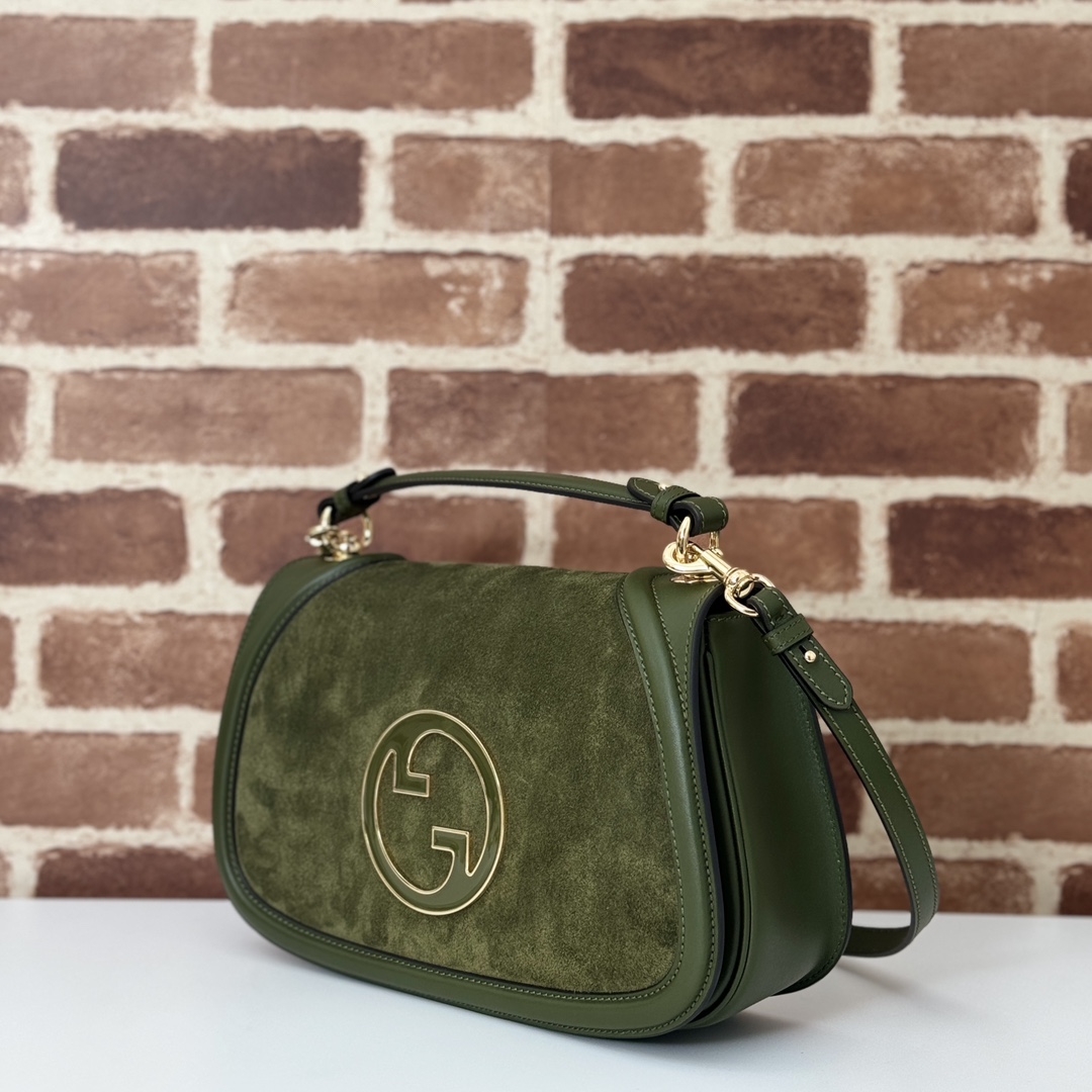 Gucci Blondie large top handle bag in dark green suede