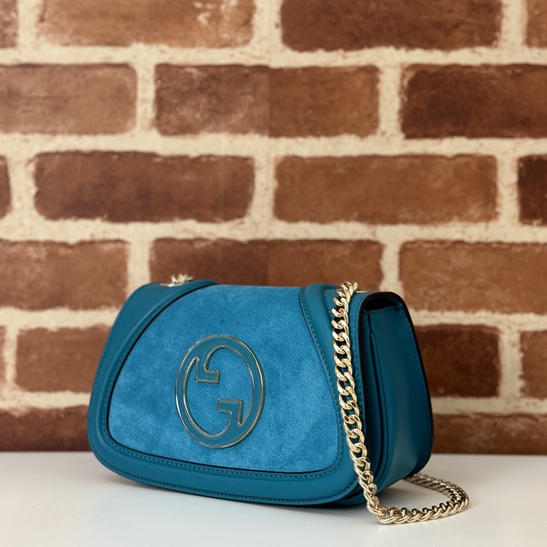 Gucci Blondie medium top handle bag in blue suede