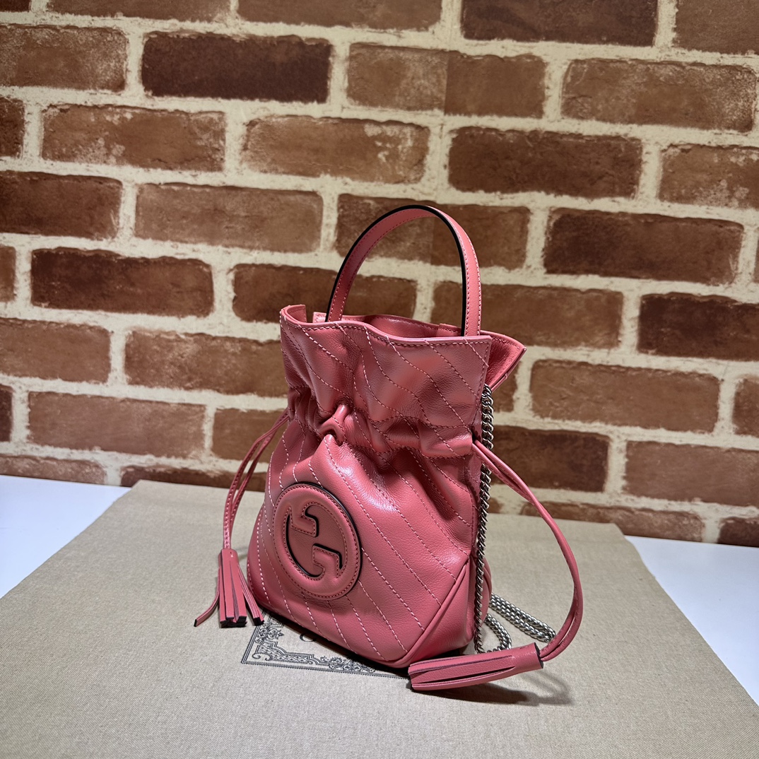 GUCCI BLONDIE MINI BUCKET BAG 760313 LEATHER PINK SILVER HARDWARE WOMEN'S