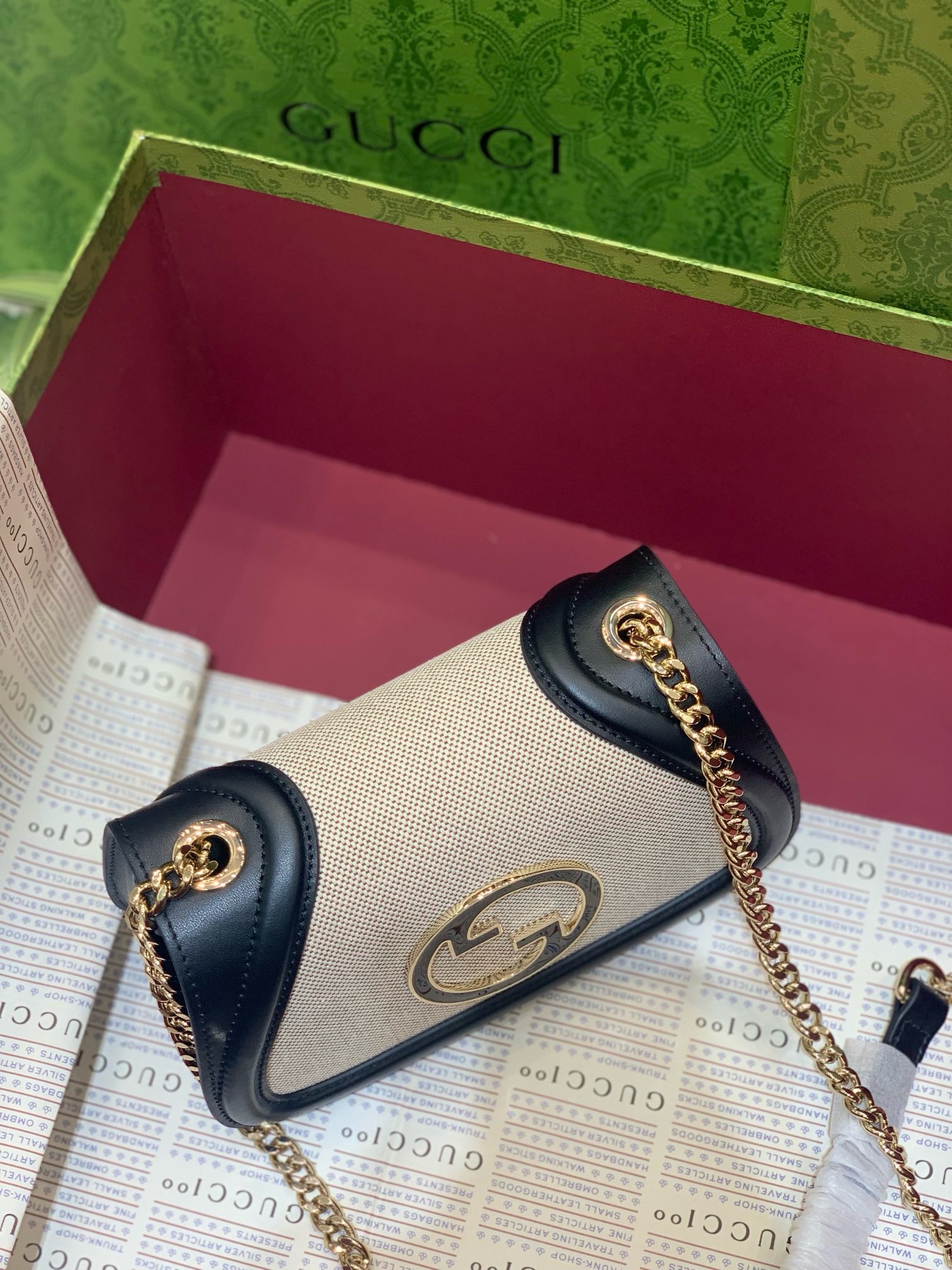 Gucci Blondie small shoulder bag in natural canvas