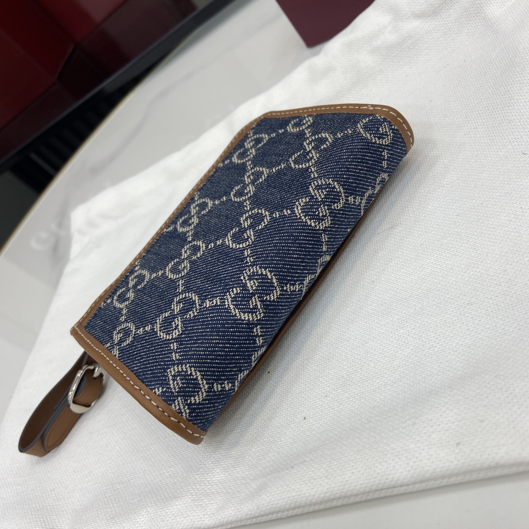 GUCCI Blue/Brown GG Denim Wallet New