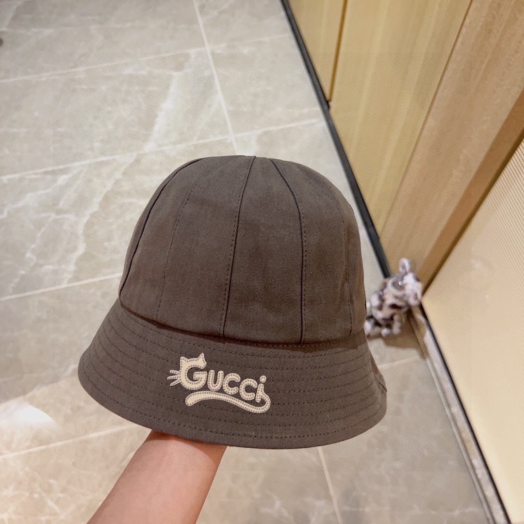 Gucci Olive Green Bucket Hat - Embroidered Logo