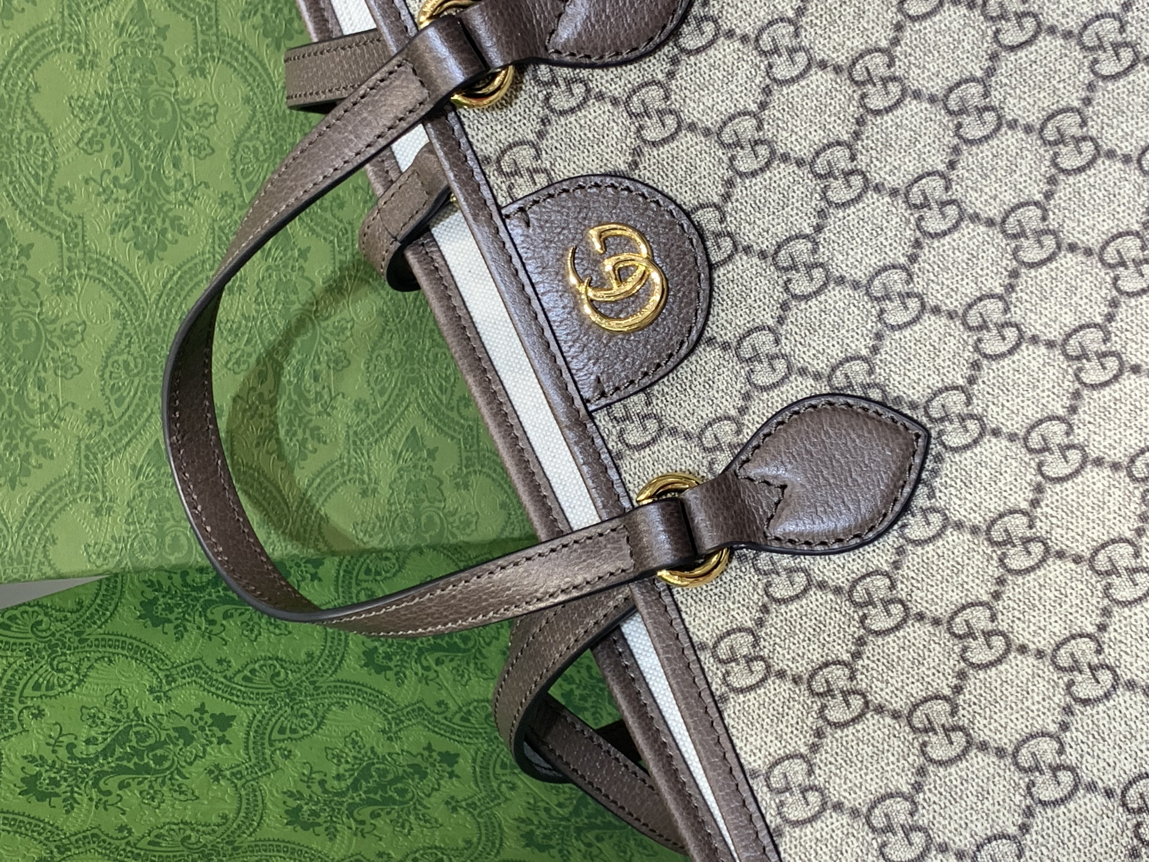 Gucci Brown GG Supreme Ophidia Tote Beige Pony-style