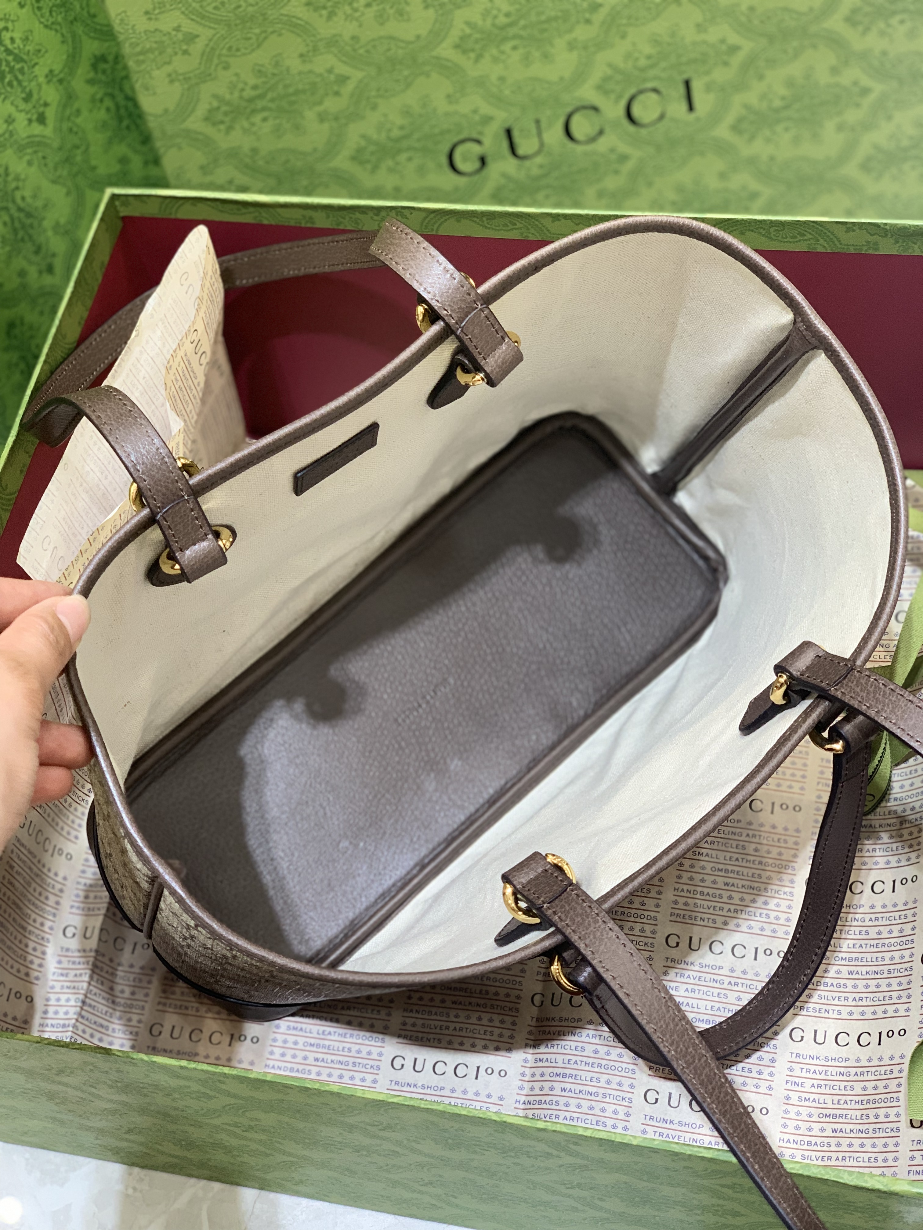 Gucci Brown GG Supreme Ophidia Tote Beige Pony-style