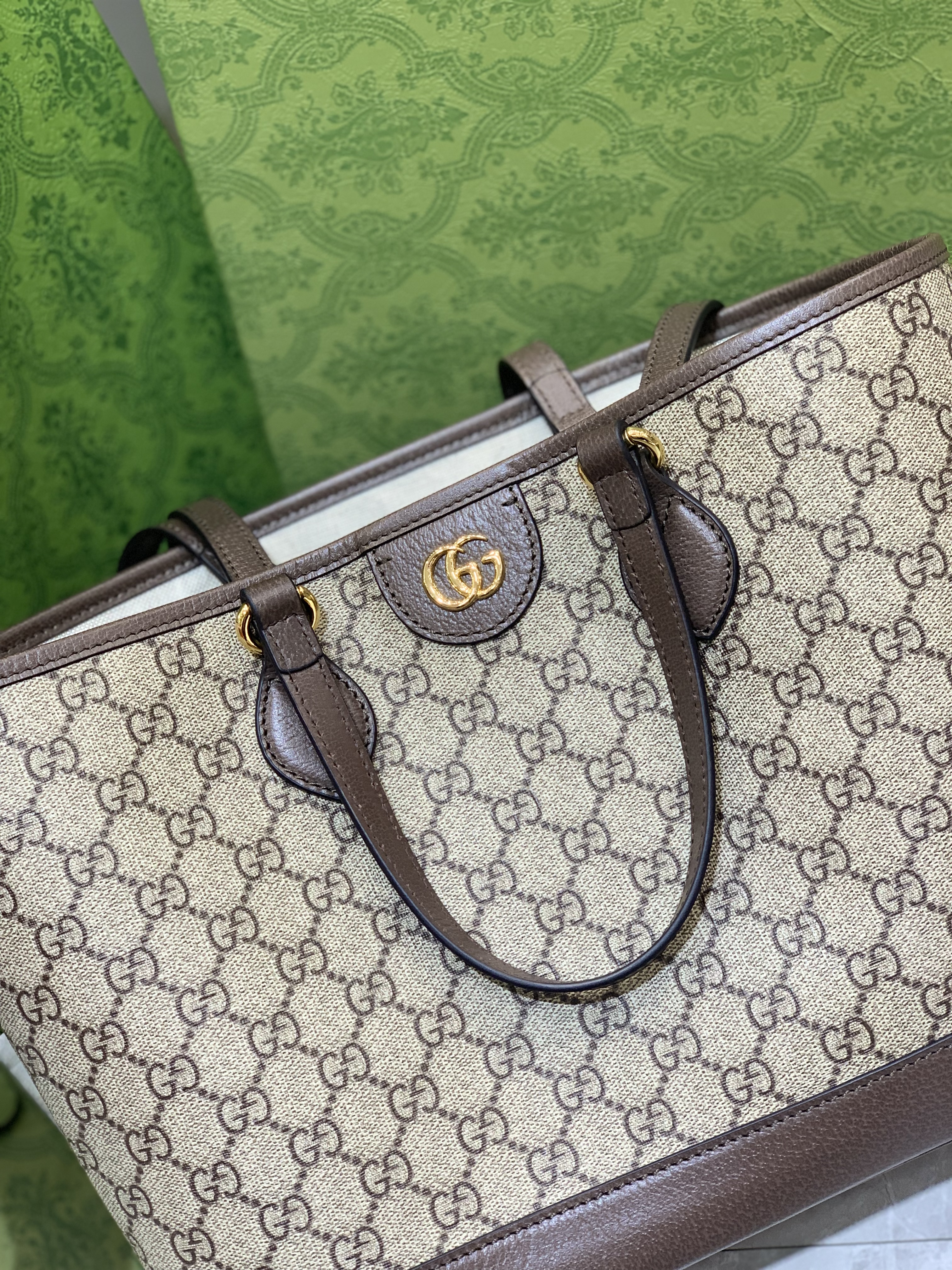 Gucci Brown GG Supreme Ophidia Tote Beige Pony-style
