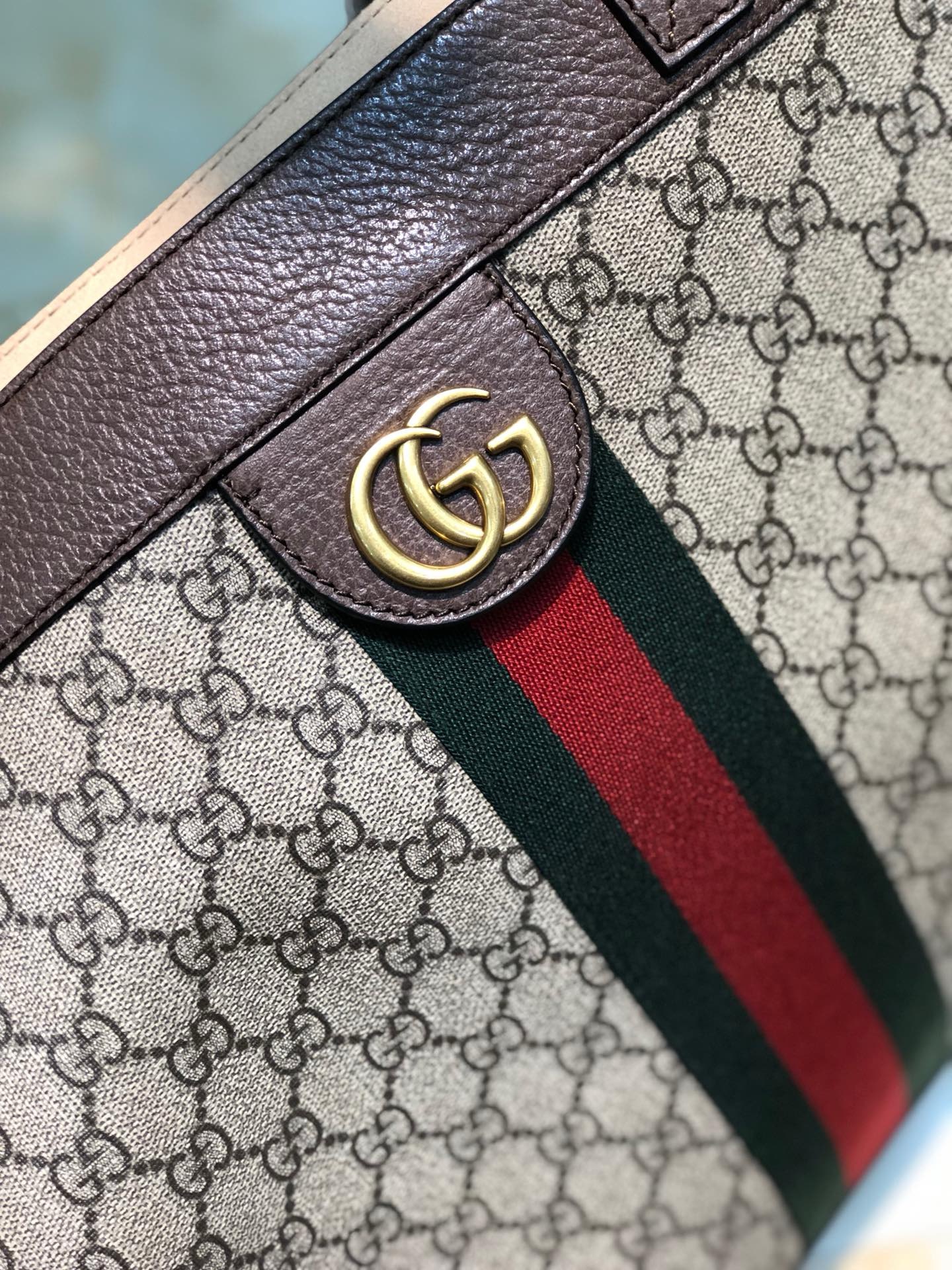 Gucci Brown GG Supreme Ophidia Tote Cloth Cloth