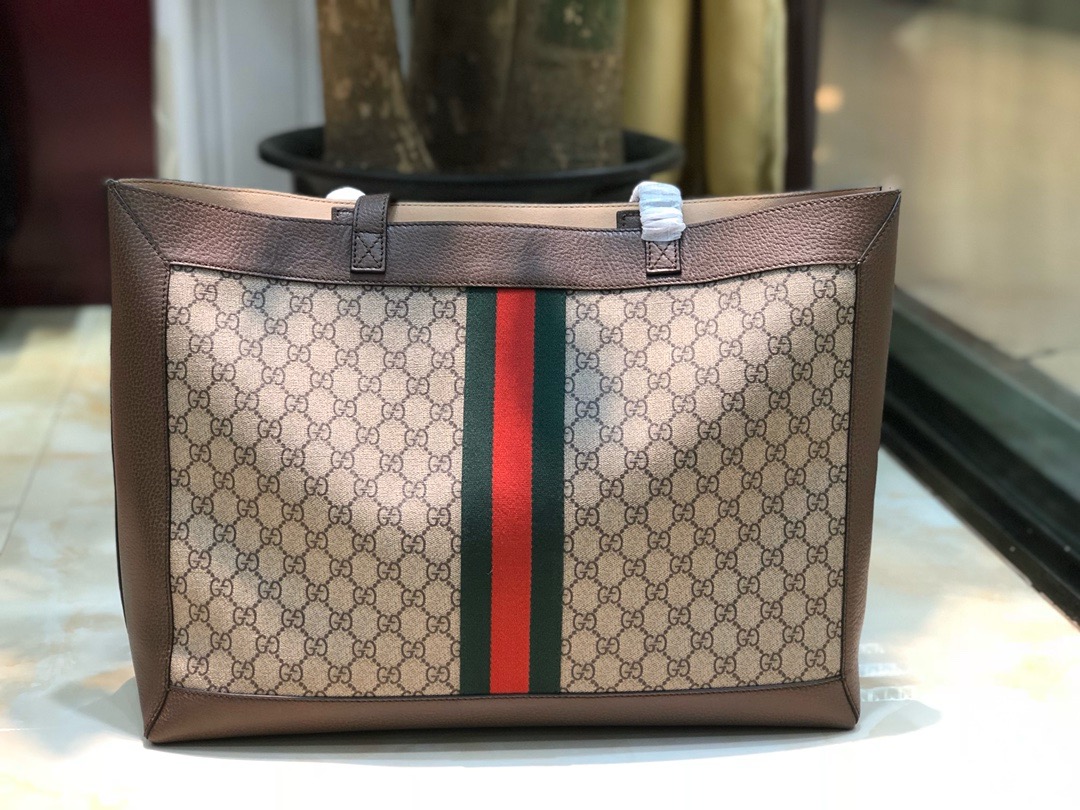 Gucci Brown GG Supreme Ophidia Tote Cloth Cloth