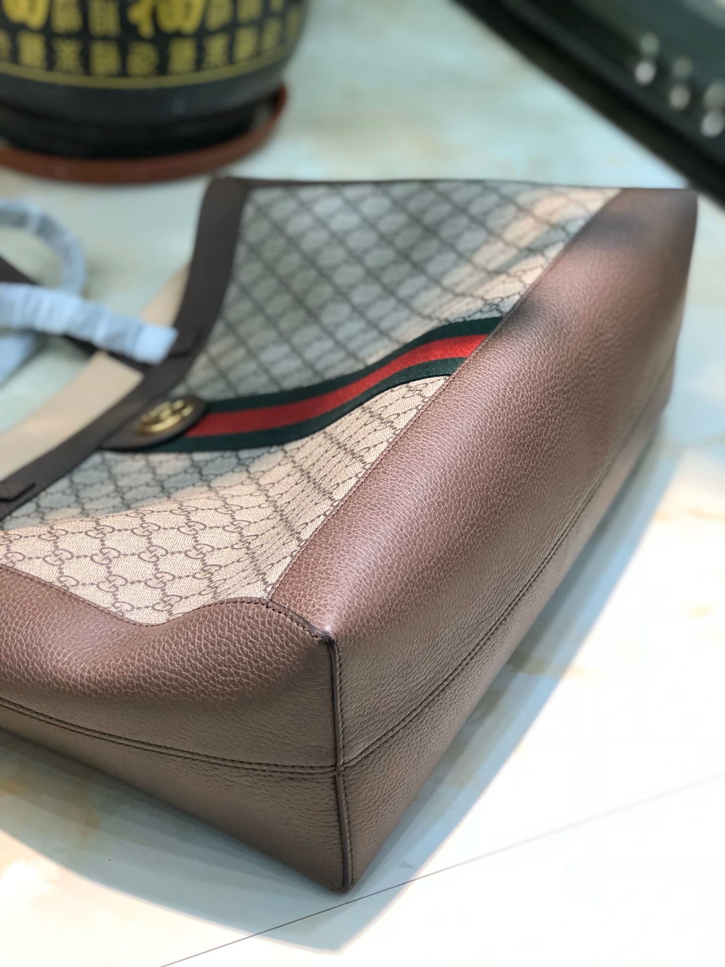 Gucci Brown GG Supreme Ophidia Tote Cloth Cloth