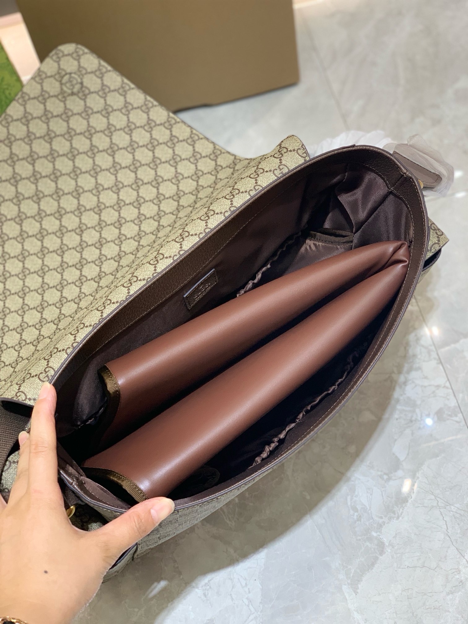 Gucci Brown Large GG Diaper Bag in GG Supreme Canvas