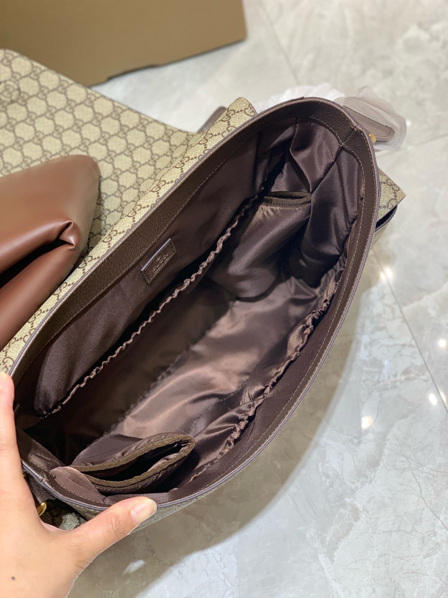 Gucci Brown Large GG Diaper Bag in GG Supreme Canvas