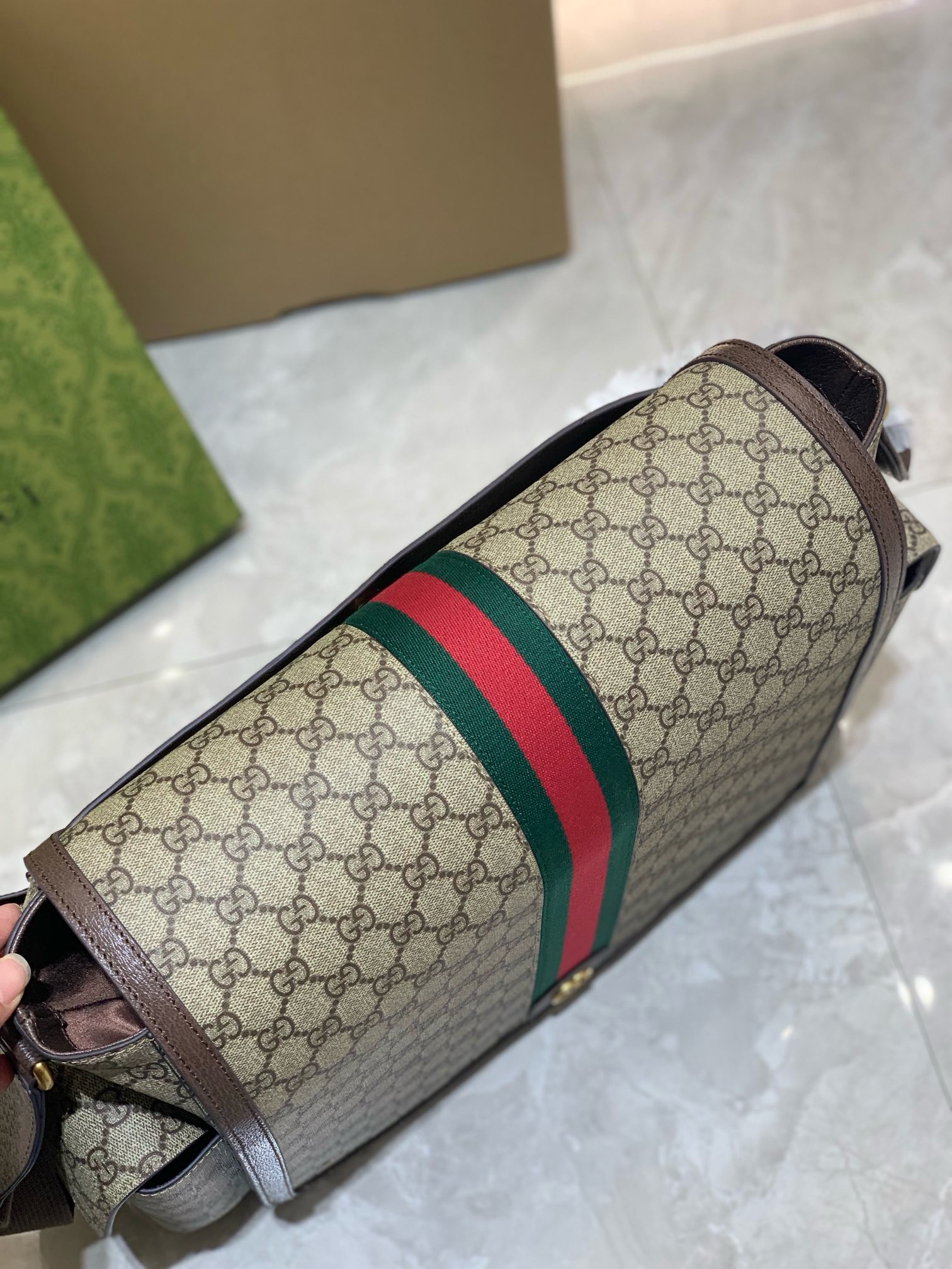 Gucci Brown Large GG Diaper Bag in GG Supreme Canvas
