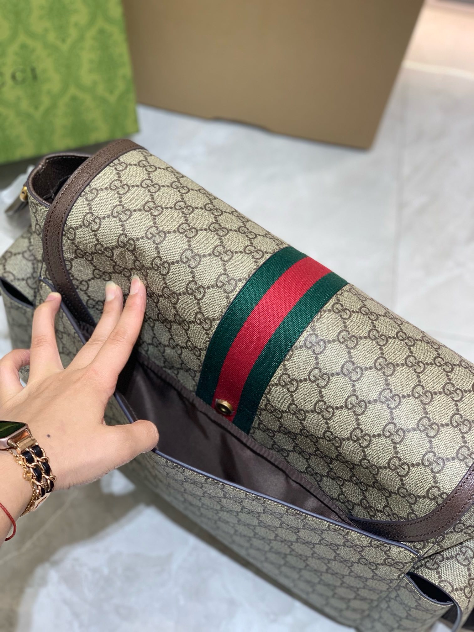 Gucci Brown Large GG Diaper Bag in GG Supreme Canvas