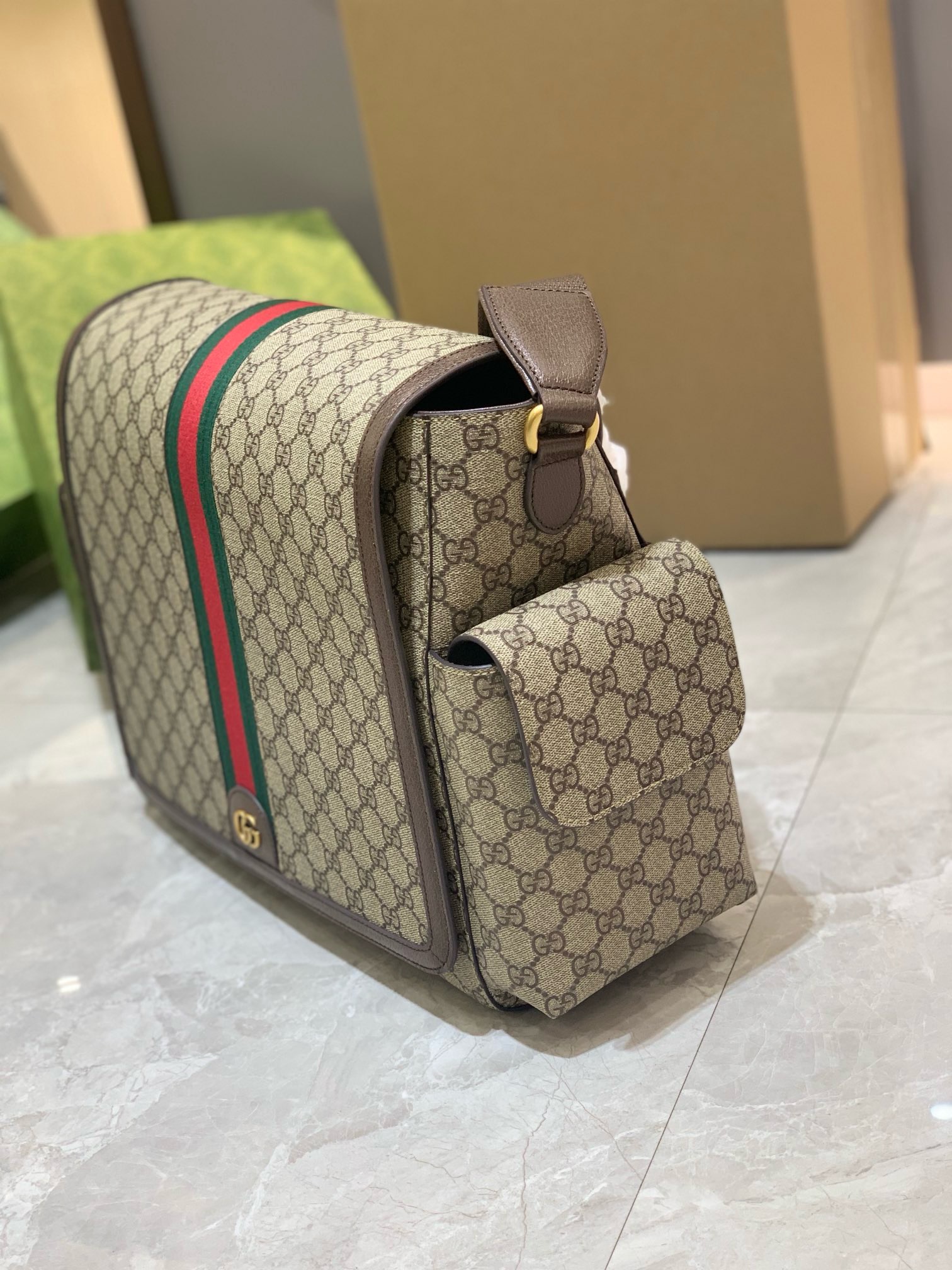 Gucci Brown Large GG Diaper Bag in GG Supreme Canvas