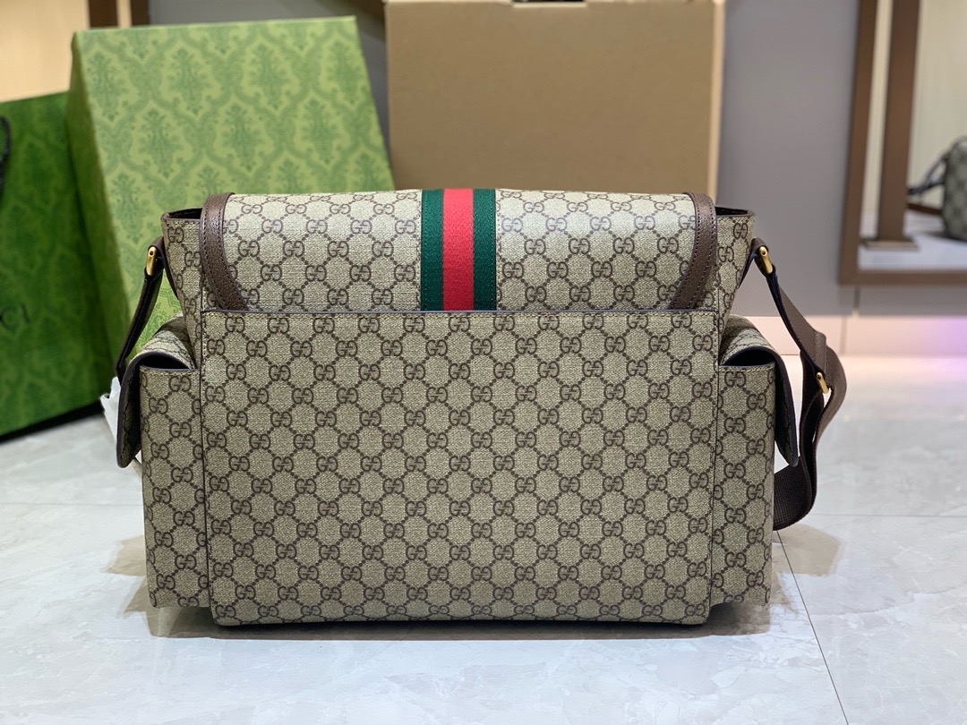 Gucci Brown Large GG Diaper Bag in GG Supreme Canvas