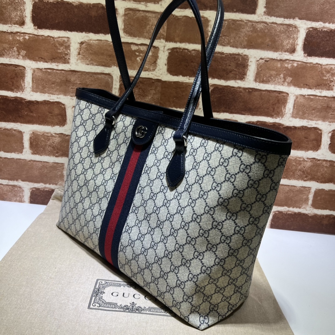 Gucci Brown Medium GG Supreme Ophidia Tote Black Beige Leather Cloth Pony-style calfskin Cloth